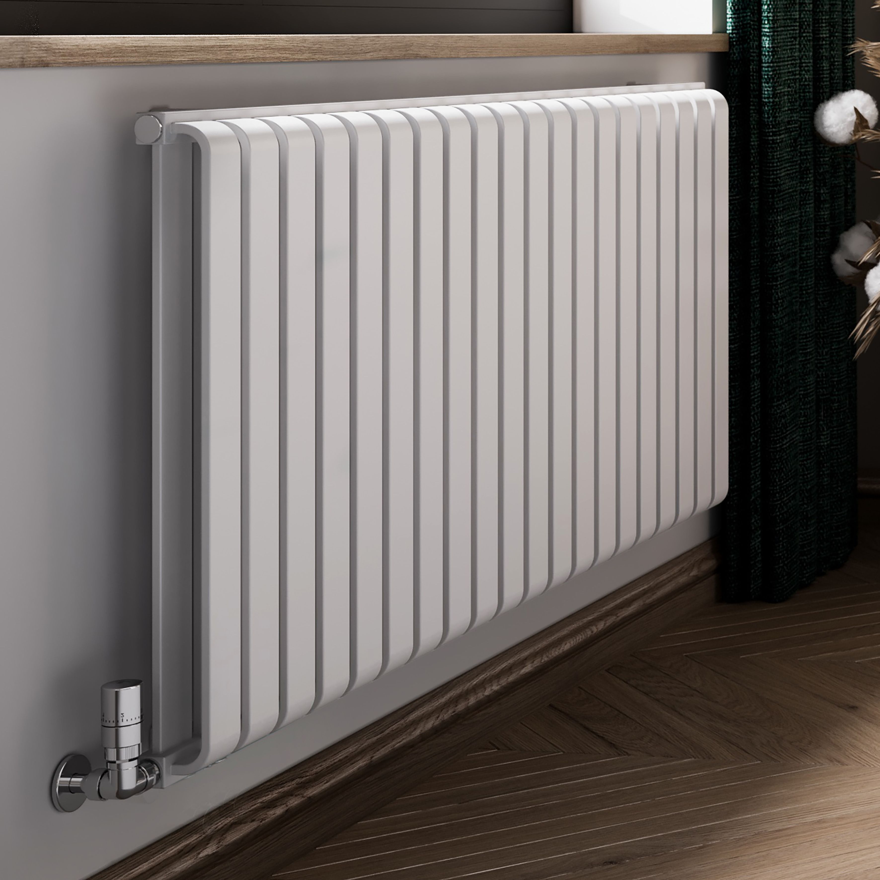 Terma Warp Room Soft White Hydronic Horizontal Designer 4931BTU Radiator, (W)1305mm x (H)630mm
