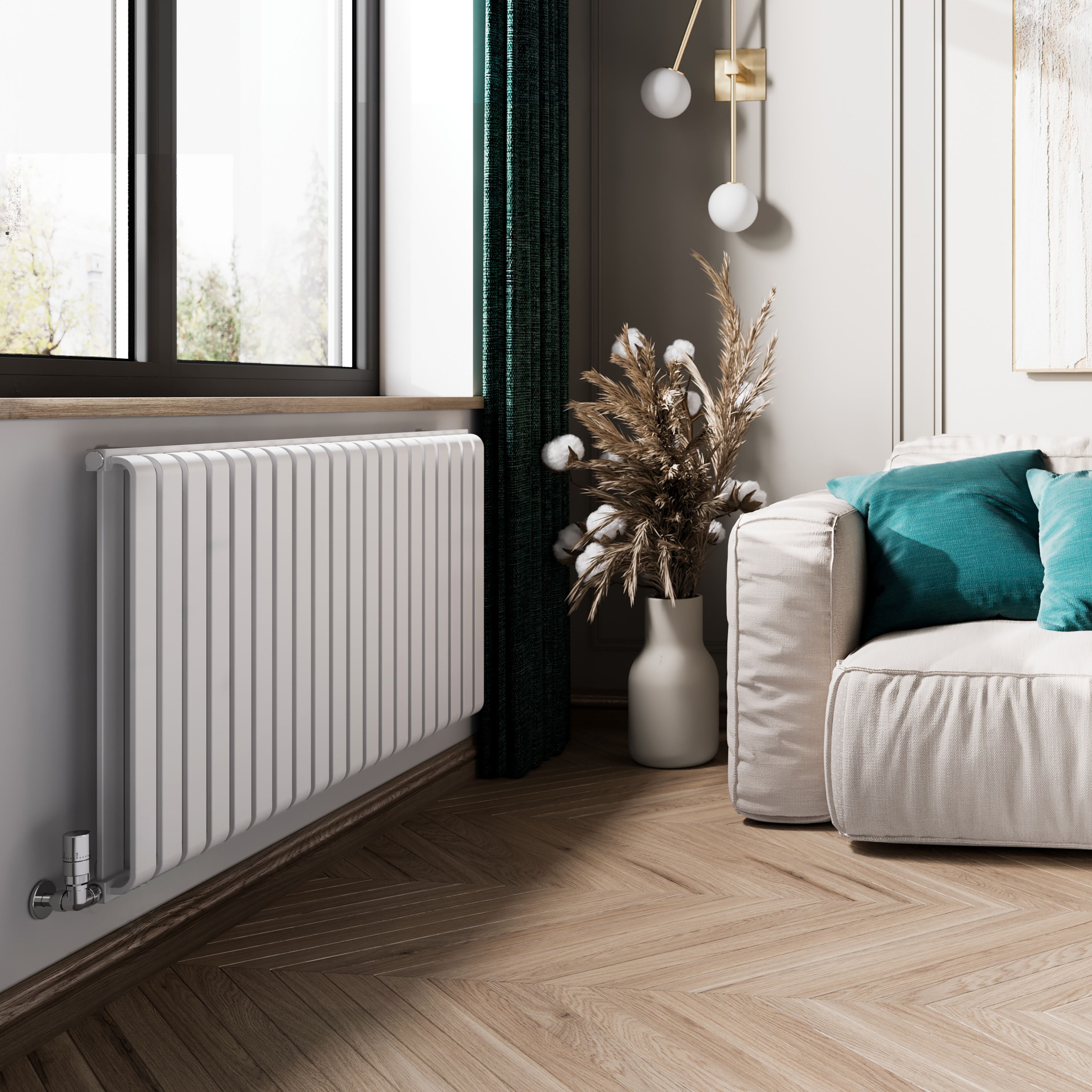 Terma Warp Room Soft White Hydronic Horizontal Designer 4931BTU Radiator, (W)1305mm x (H)630mm