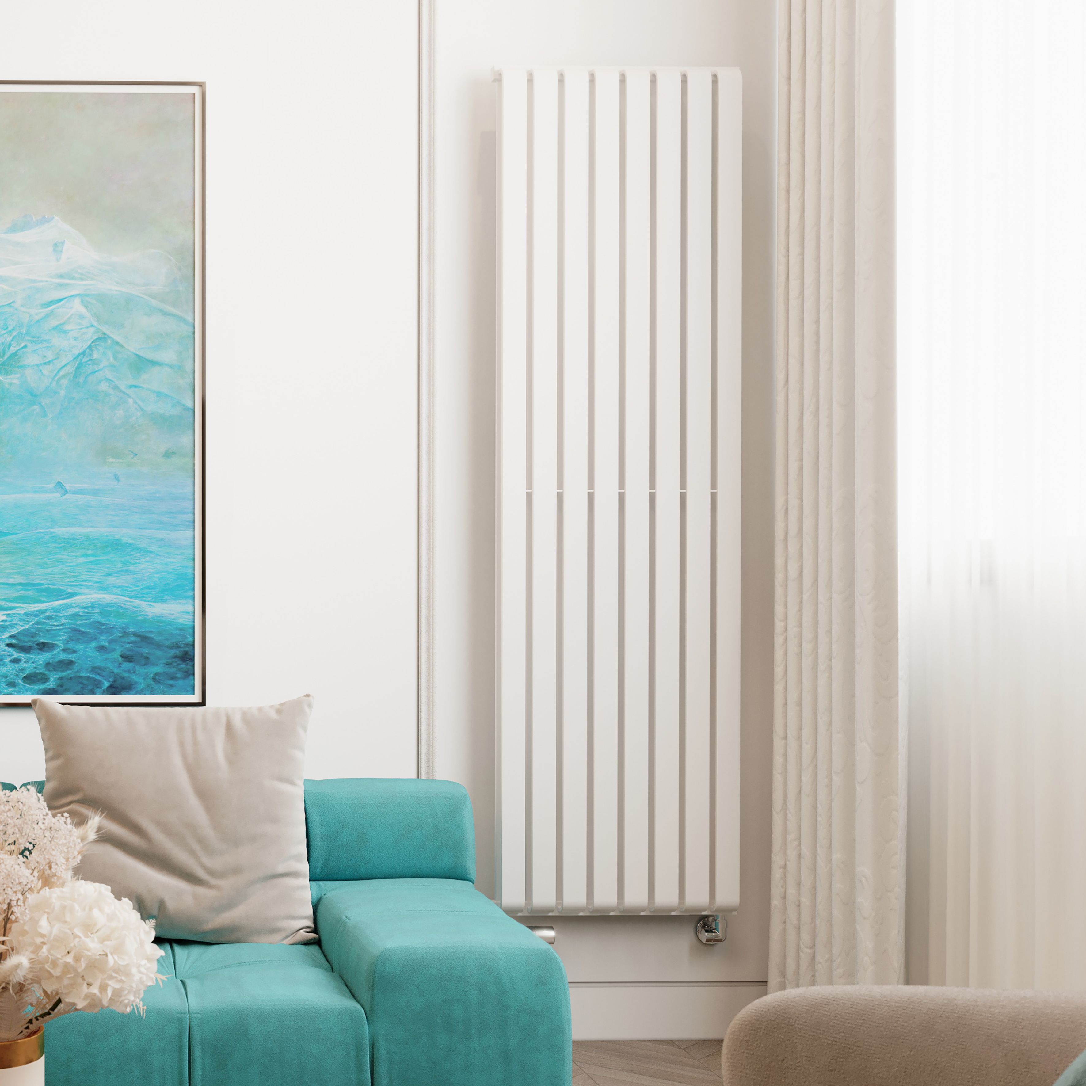 Terma Warp Room Soft White Hydronic Vertical Designer 5163BTU Radiator, (W)525mm x (H)1800mm