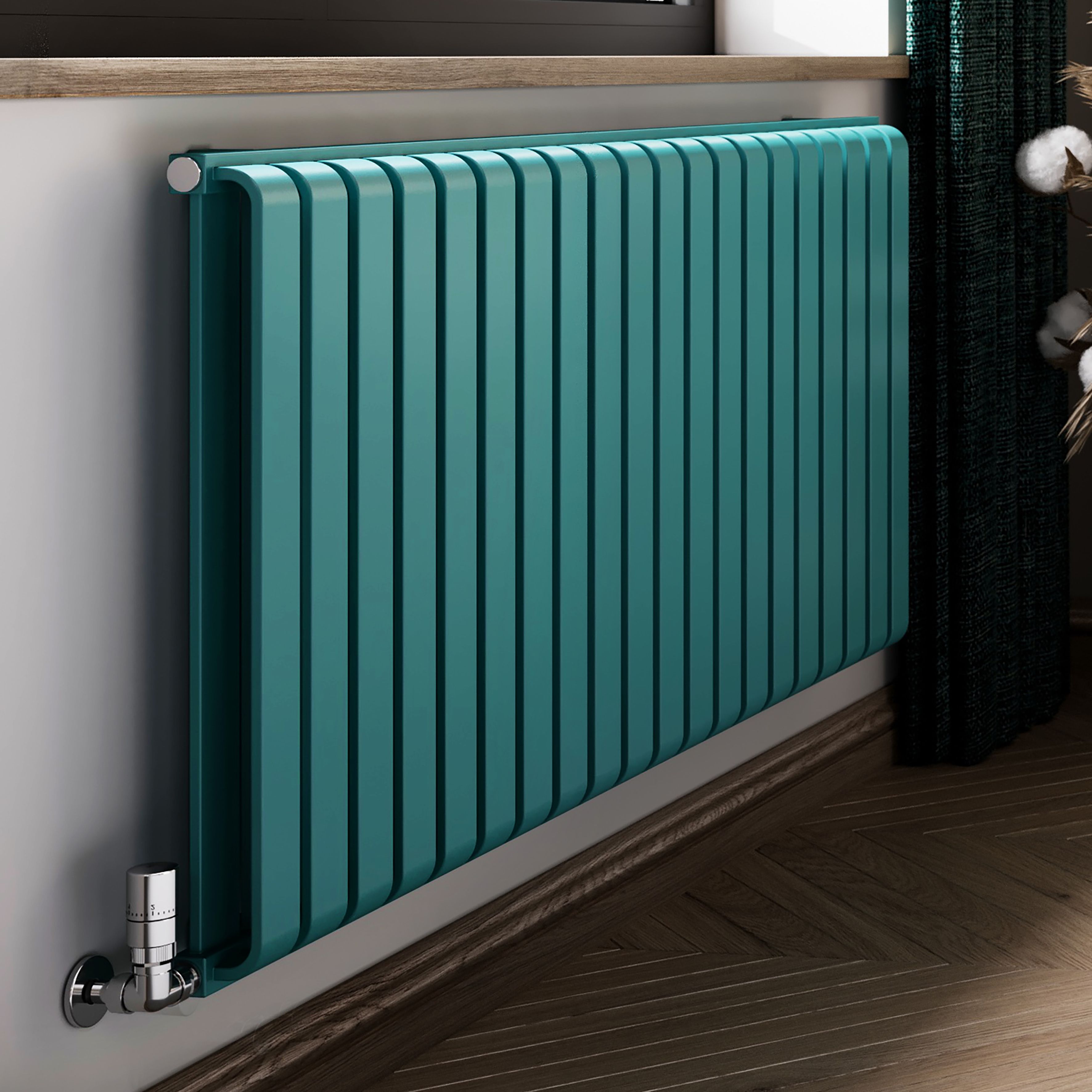 Terma Warp Room Teal Hydronic Horizontal Designer 4931BTU Radiator, (W)1305mm x (H)630mm