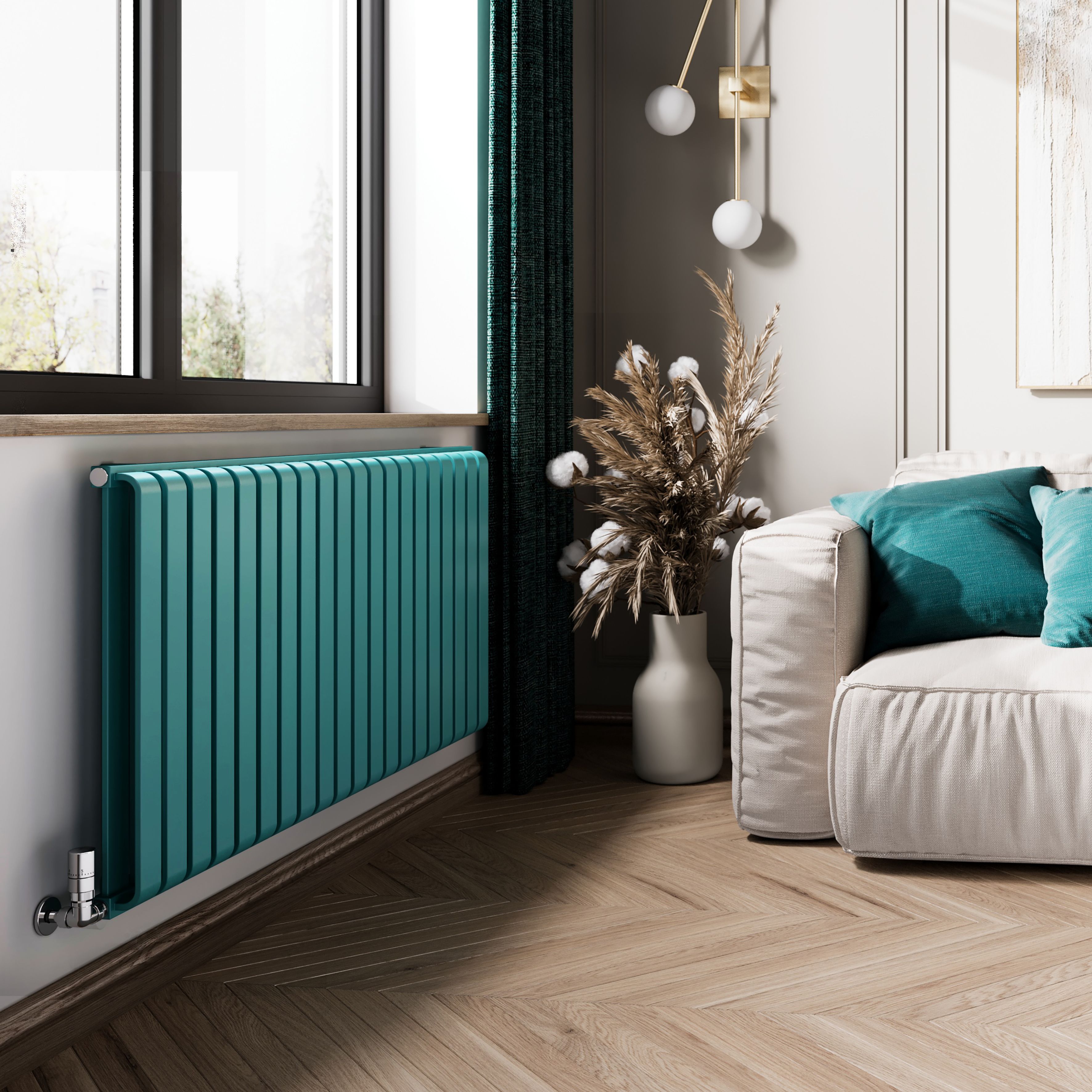 Terma Warp Room Teal Hydronic Horizontal Designer 4931BTU Radiator, (W)1305mm x (H)630mm