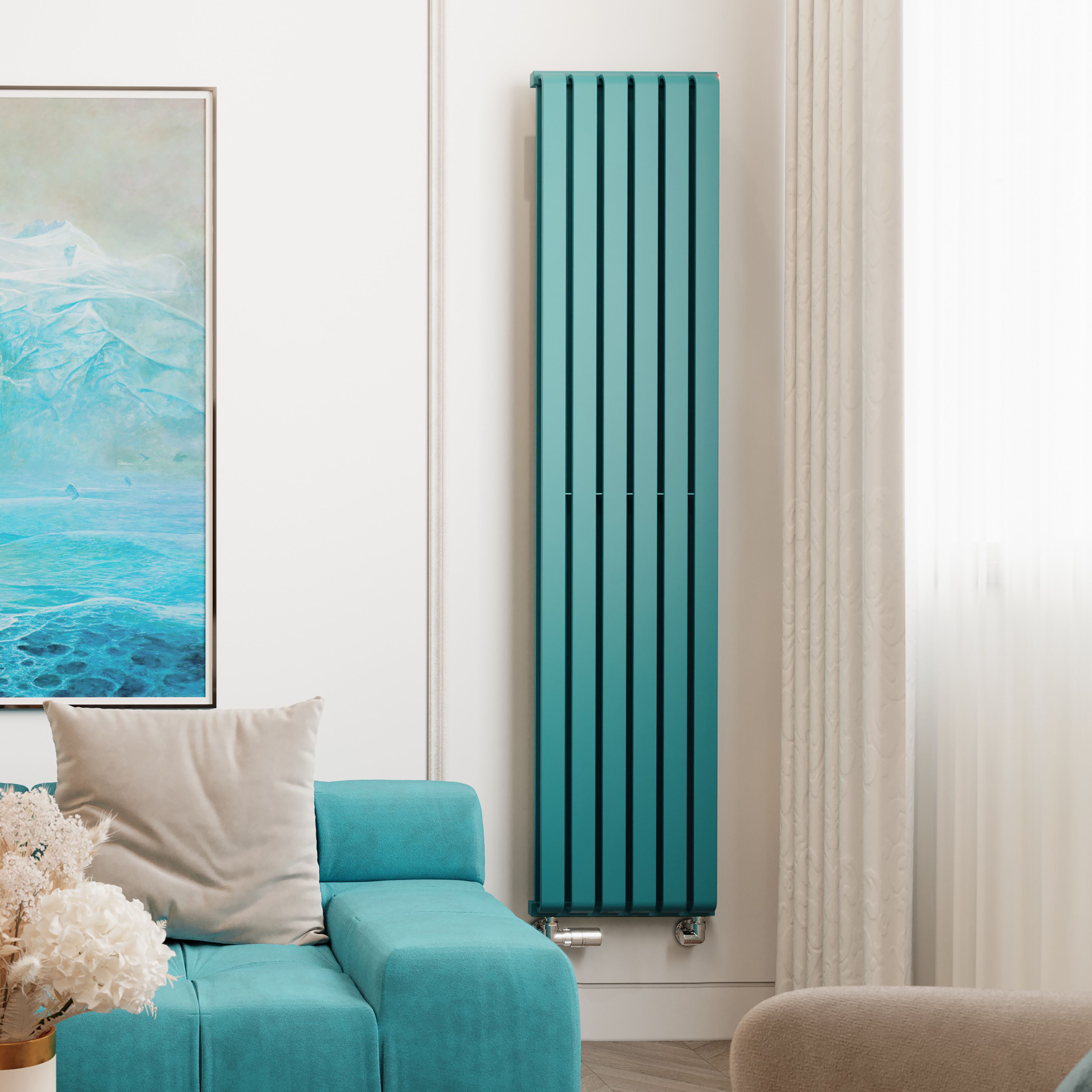 Terma Warp Room Teal Hydronic Vertical Designer 3870BTU Radiator, (W)395mm x (H)1800mm