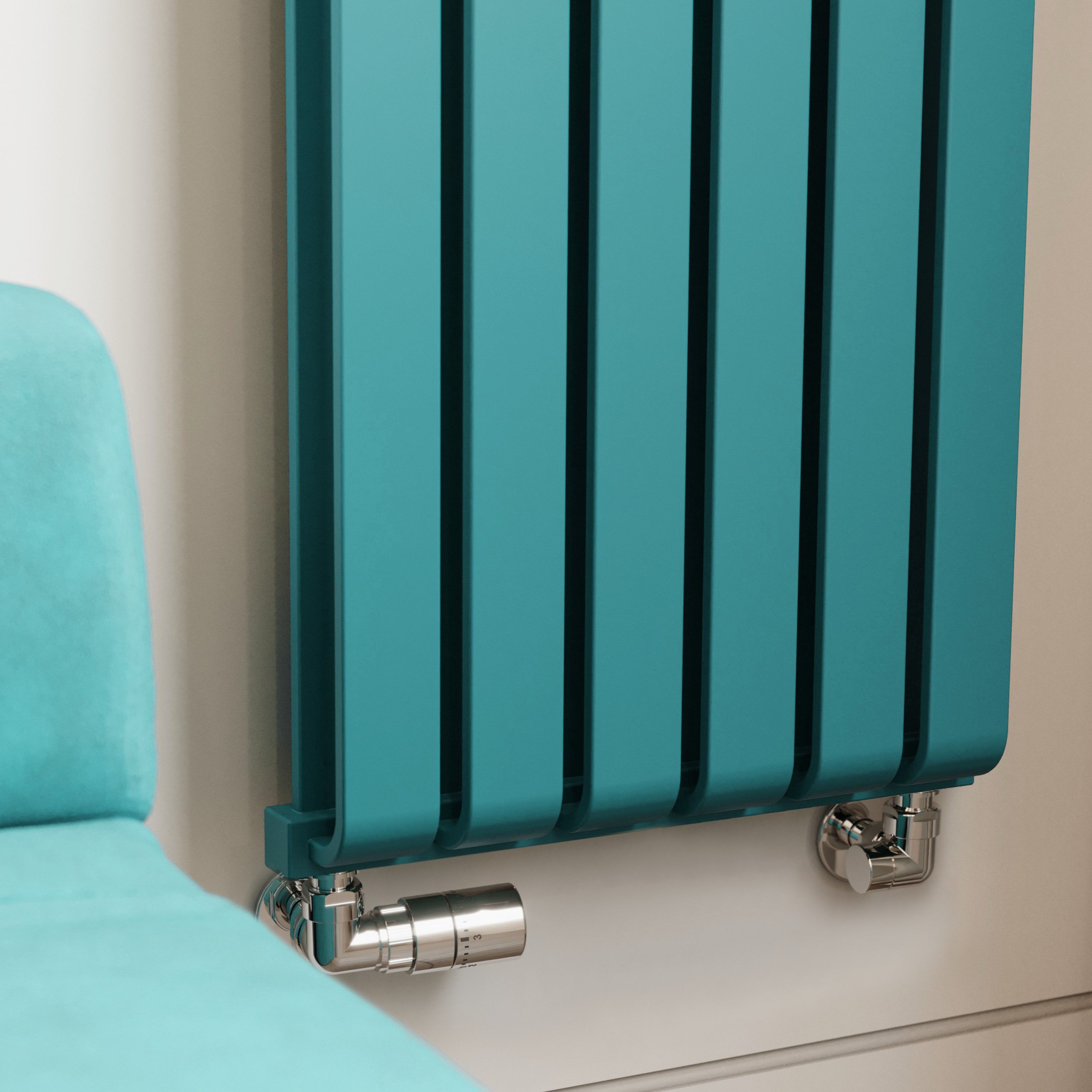 Terma Warp Room Teal Hydronic Vertical Designer 3870BTU Radiator, (W)395mm x (H)1800mm