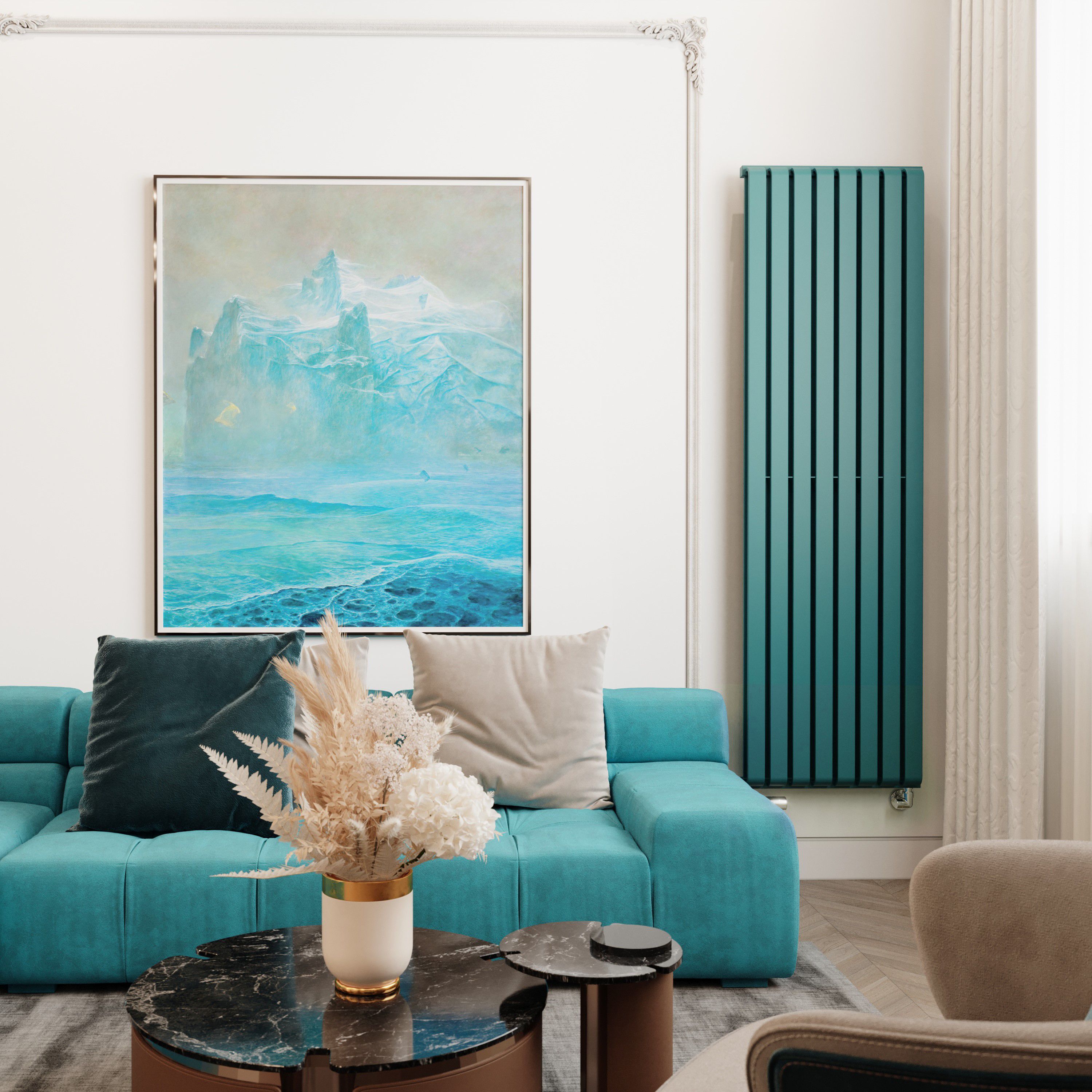 Terma Warp Room Teal Hydronic Vertical Designer 5163BTU Radiator, (W)525mm x (H)1800mm