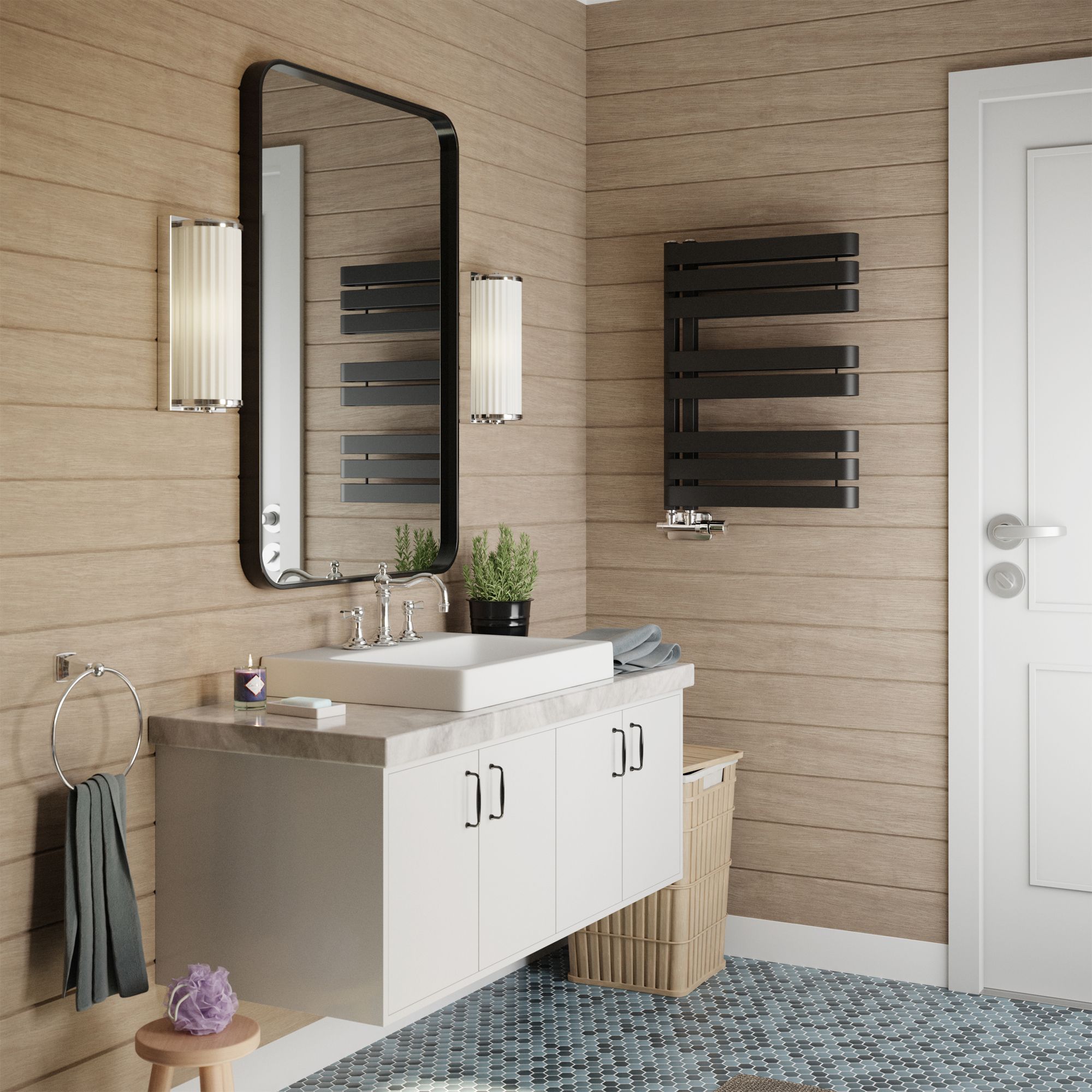 Terma Warp S Black Flat Towel warmer (W)500mm x (H)655mm