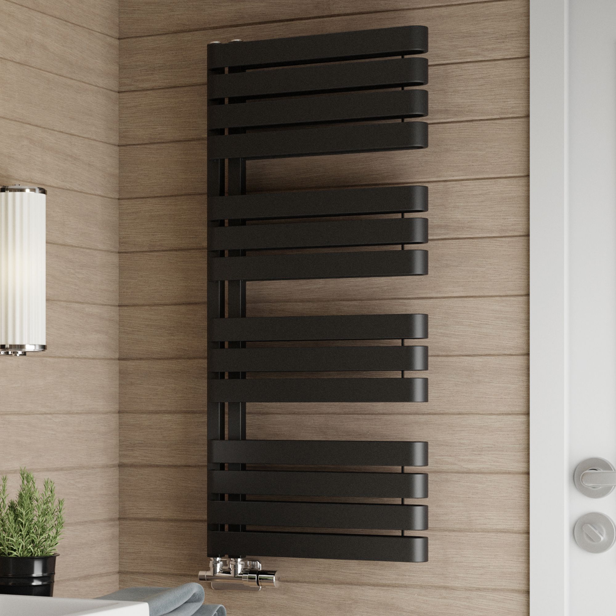 Terma Warp S T-Rail Black Flat Towel warmer (W)500mm x (H)1110mm