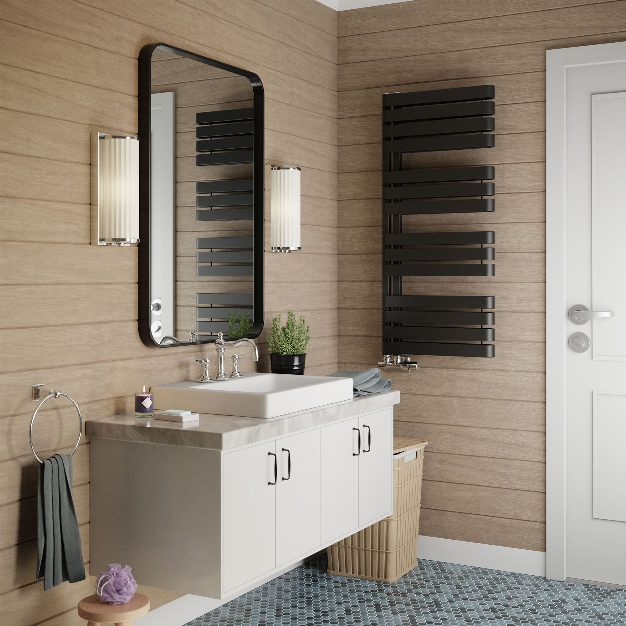 Terma Warp S T-Rail Black Flat Towel warmer (W)500mm x (H)1110mm