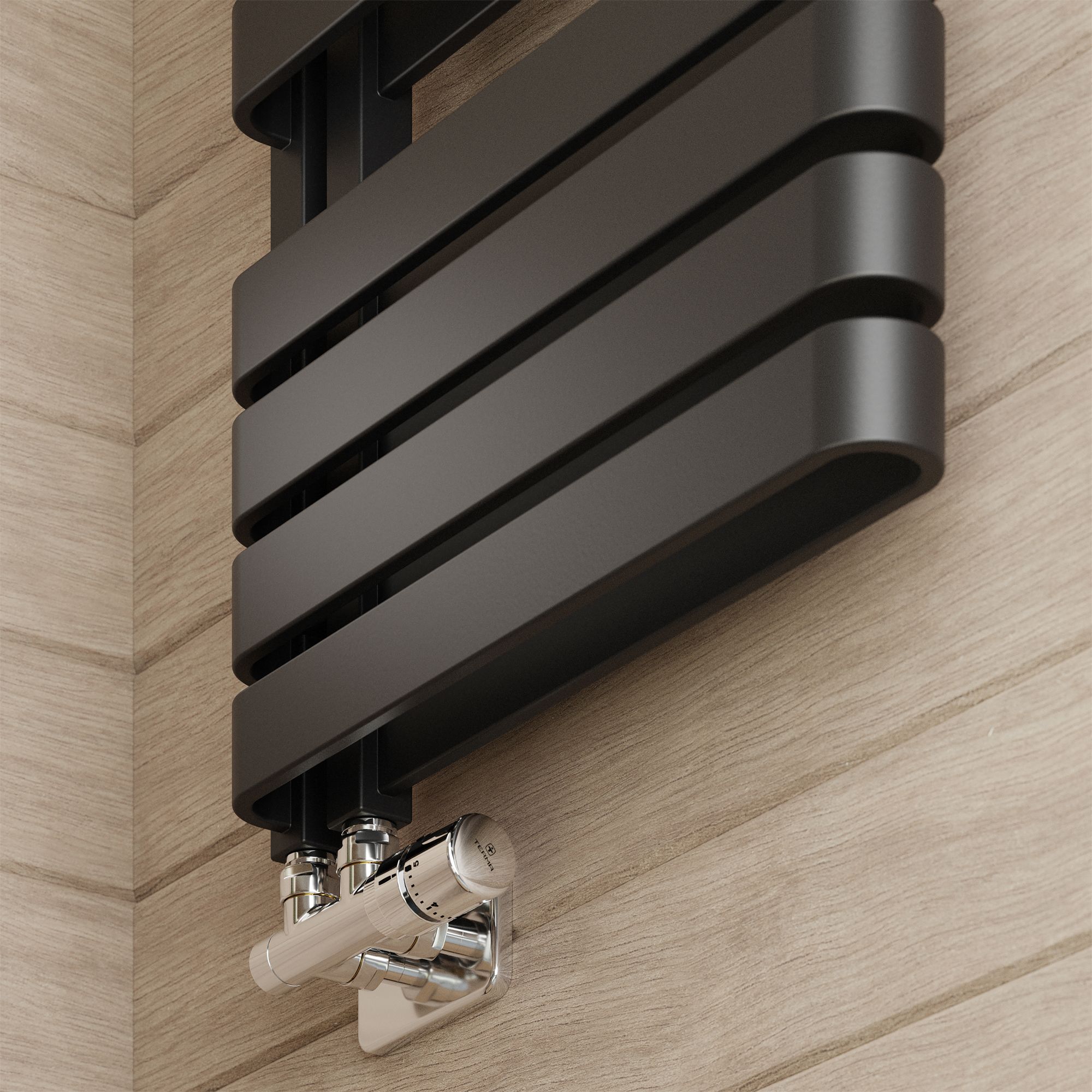 Terma Warp S T-Rail Black Flat Towel warmer (W)500mm x (H)1110mm