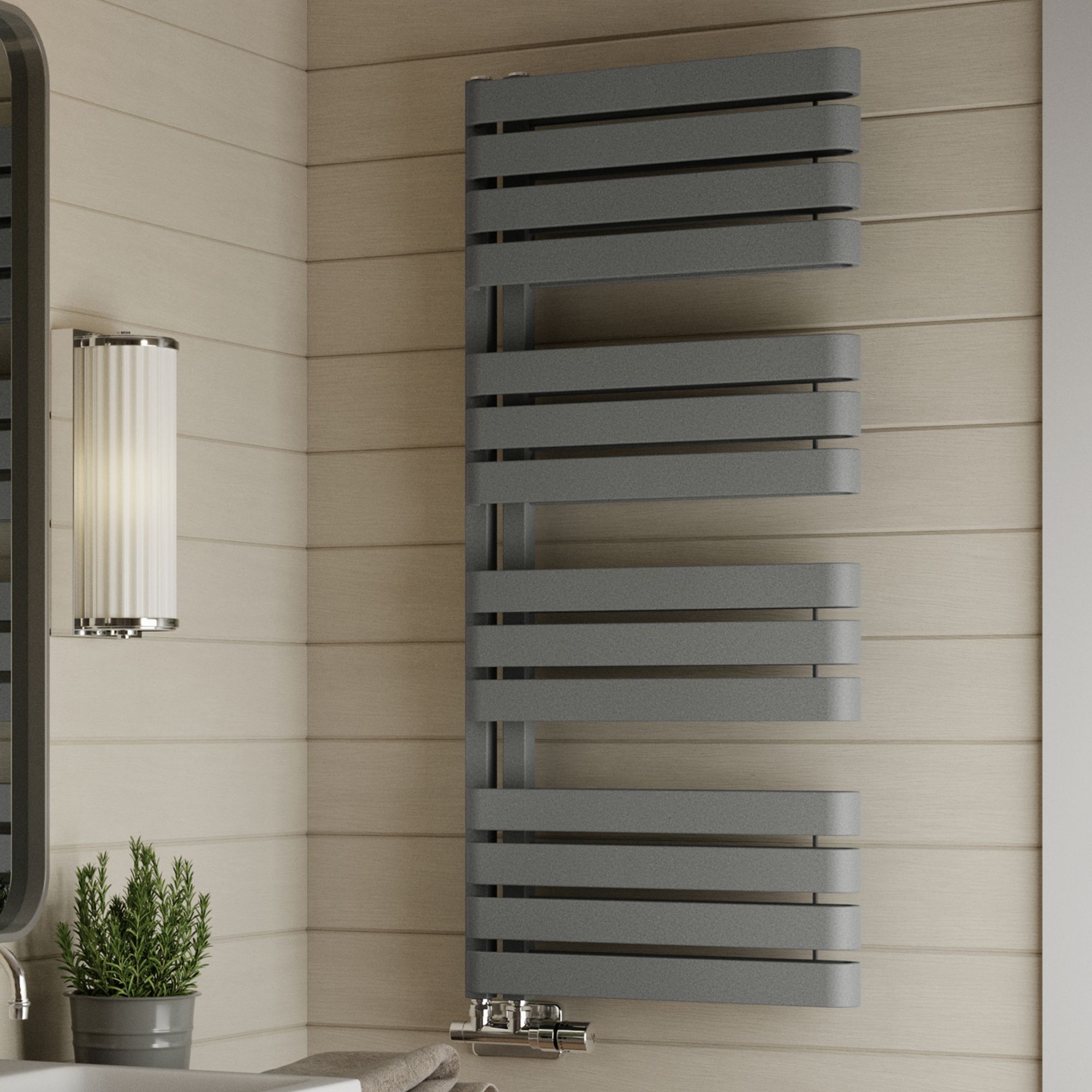 Terma Warp S T-Rail Grey Flat Towel warmer (W)500mm x (H)1110mm