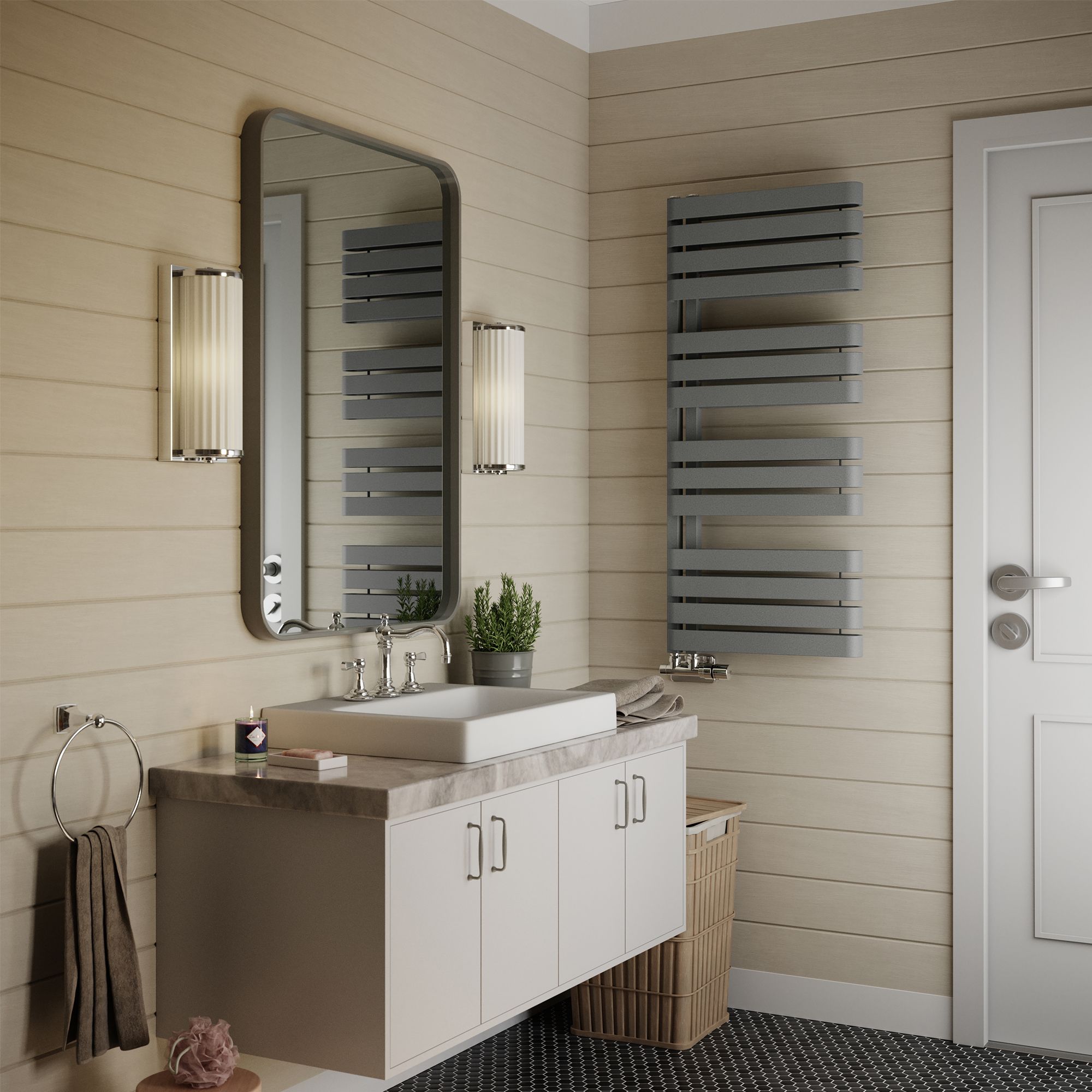 Terma Warp S T-Rail Grey Flat Towel warmer (W)500mm x (H)1110mm