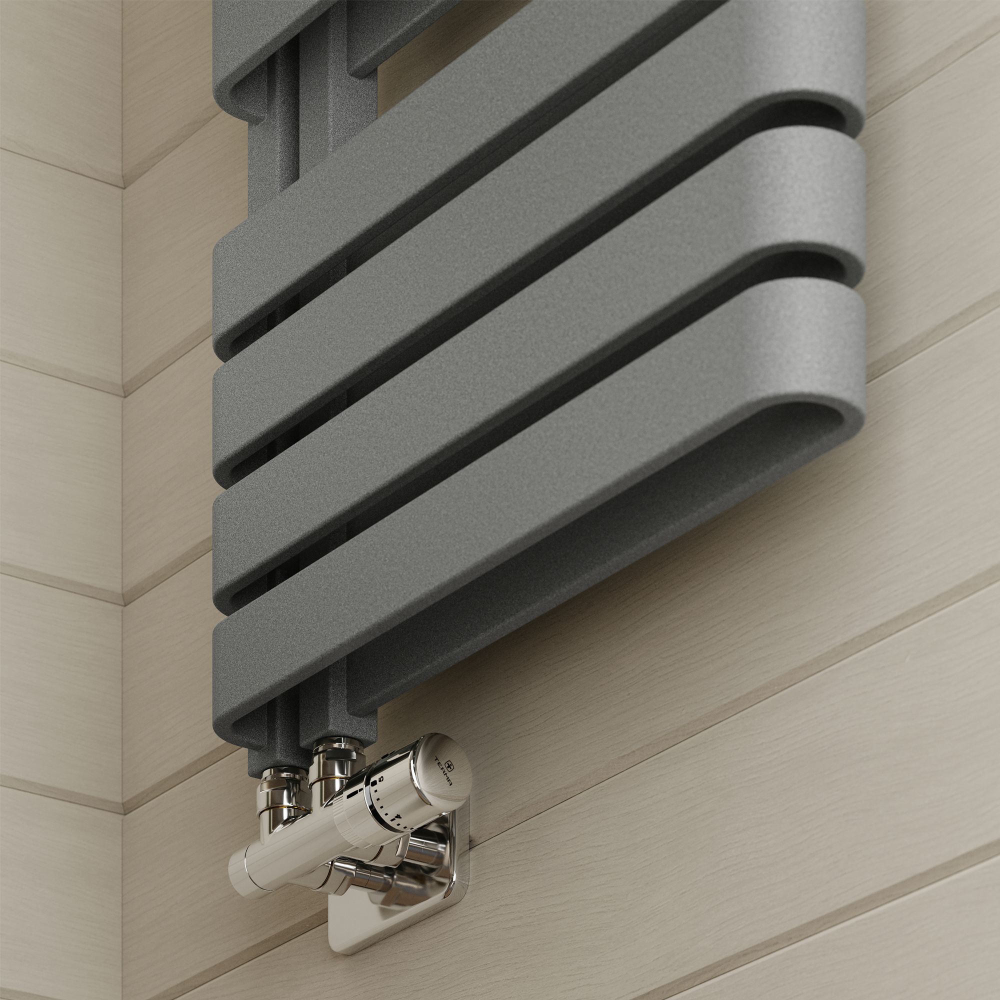 Terma Warp S T-Rail Grey Flat Towel warmer (W)500mm x (H)1110mm