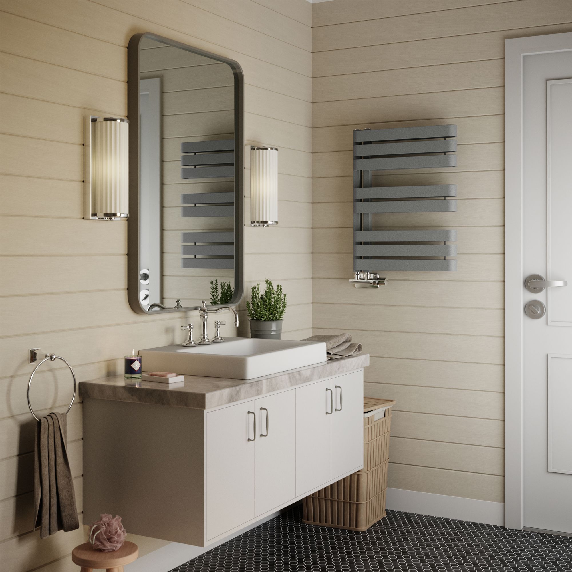 Terma Warp S T-Rail Grey Flat Towel warmer (W)500mm x (H)655mm