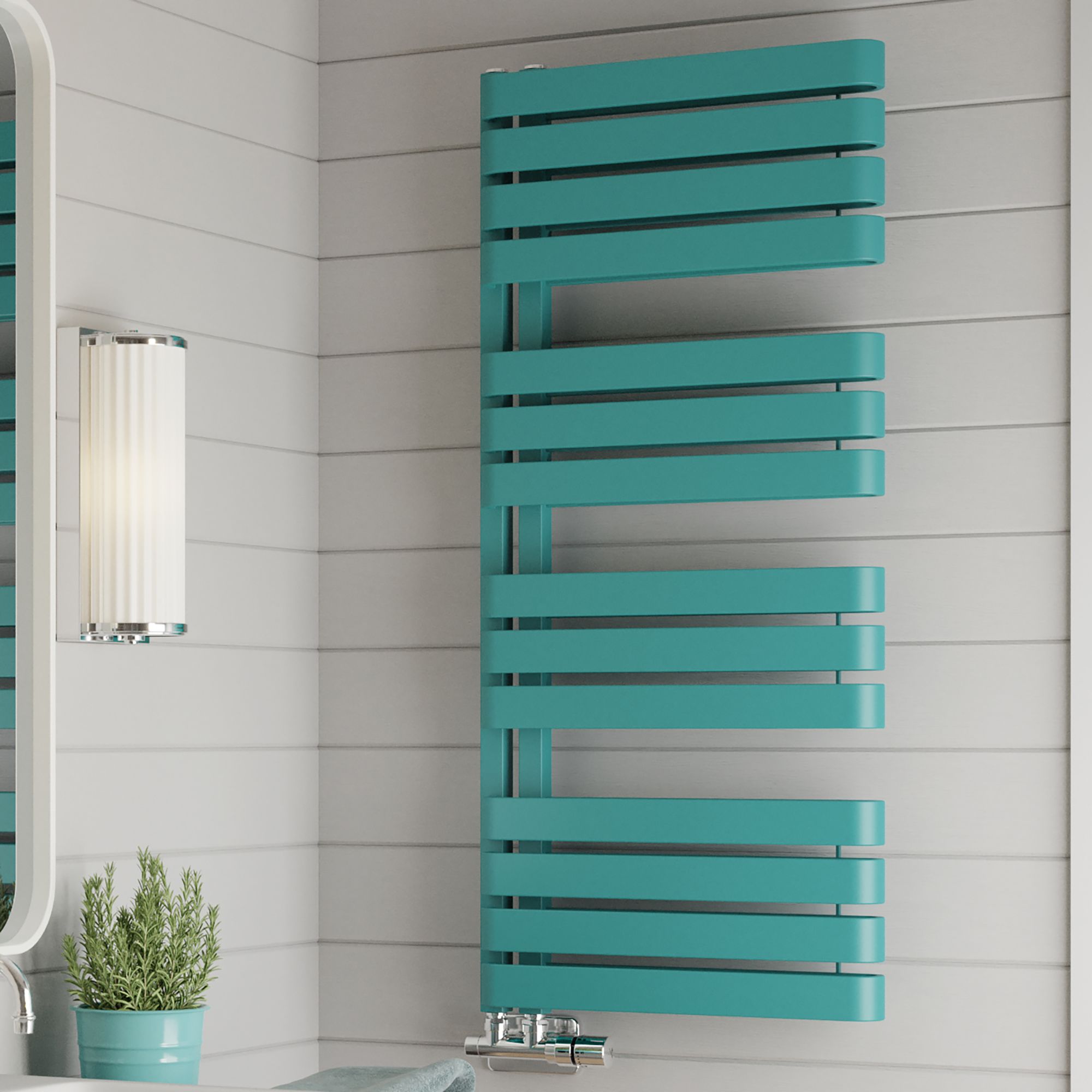Terma Warp S T-Rail Teal Flat Towel warmer (W)500mm x (H)1110mm
