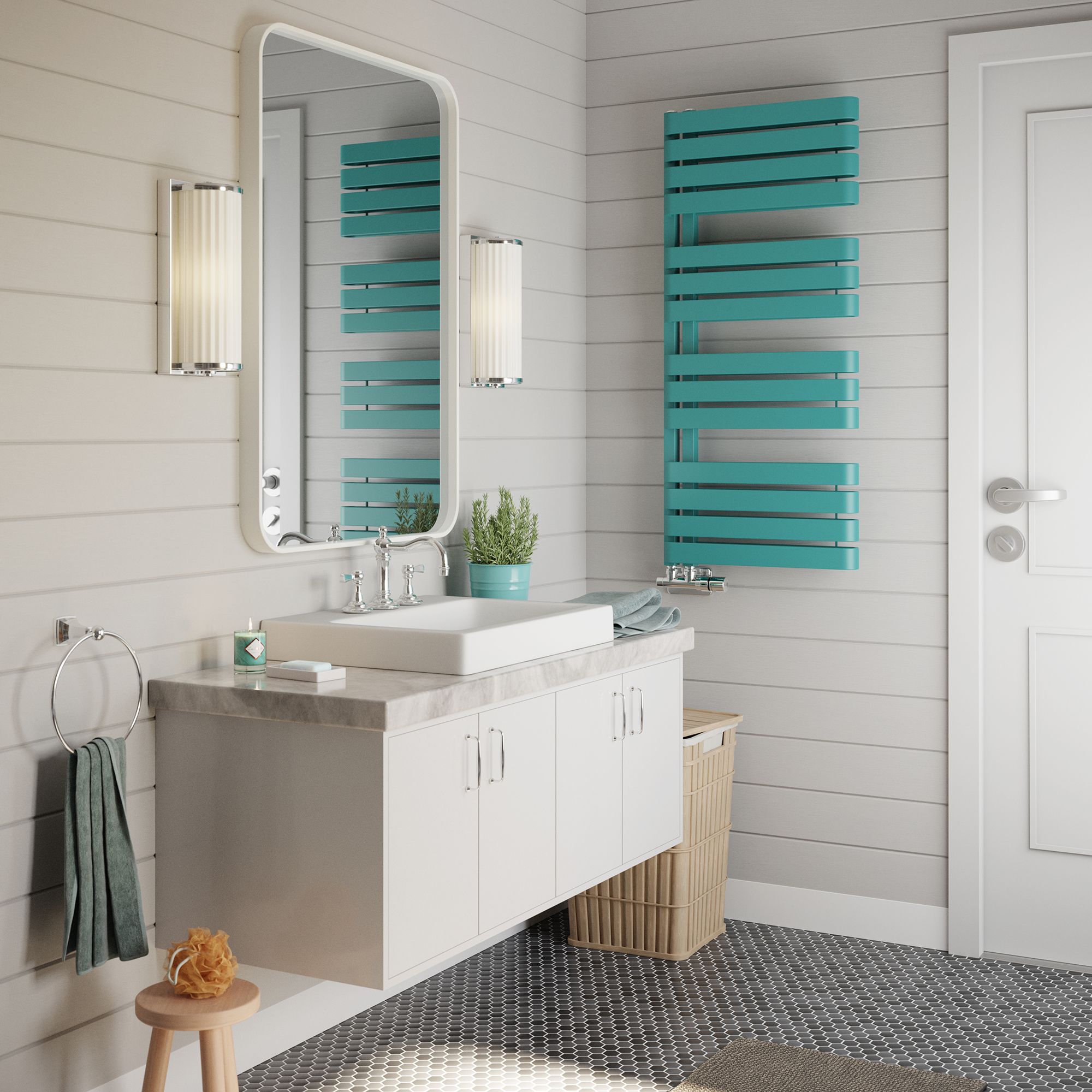 Terma Warp S T-Rail Teal Flat Towel warmer (W)500mm x (H)1110mm