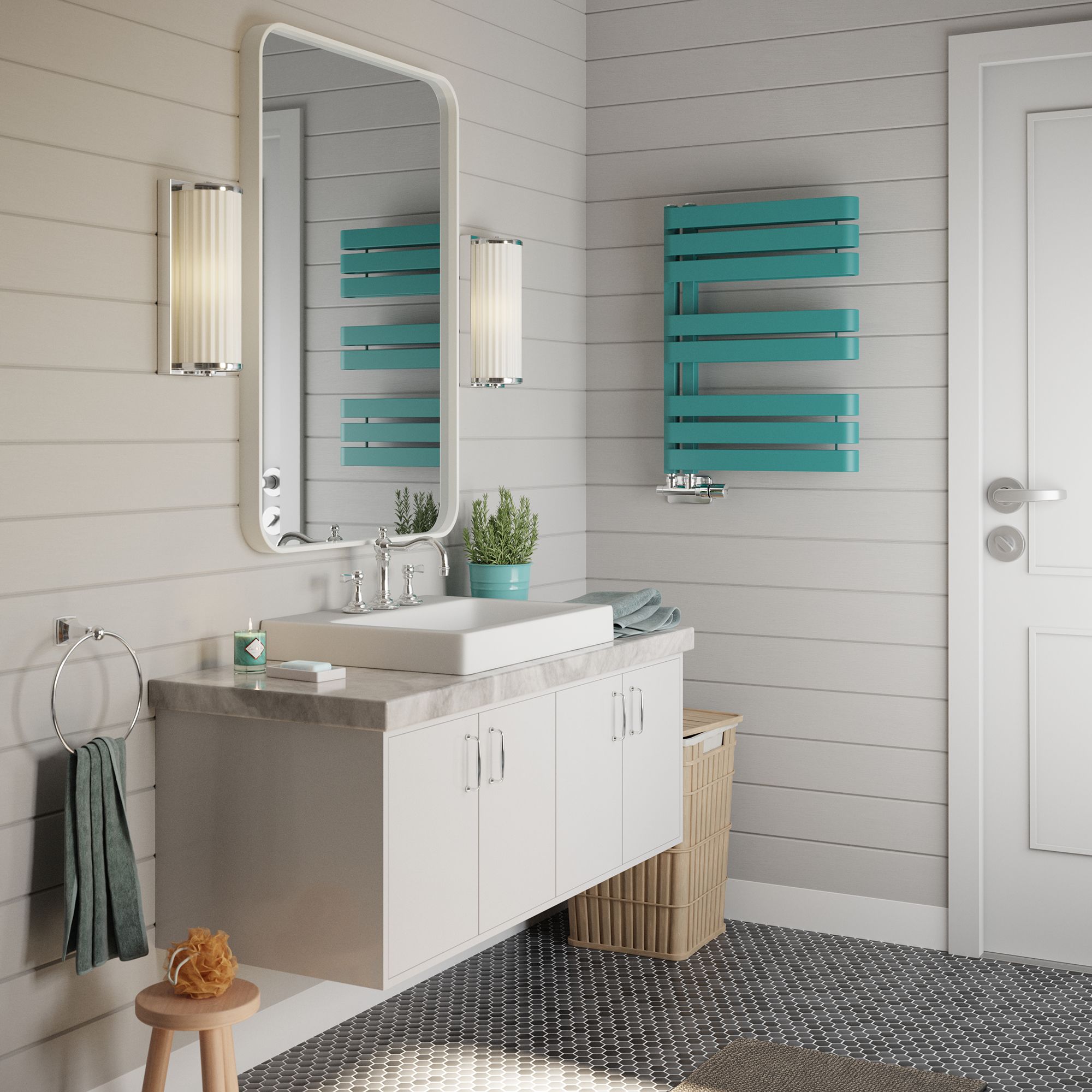 Terma Warp S T-Rail Teal Flat Towel warmer (W)500mm x (H)655mm