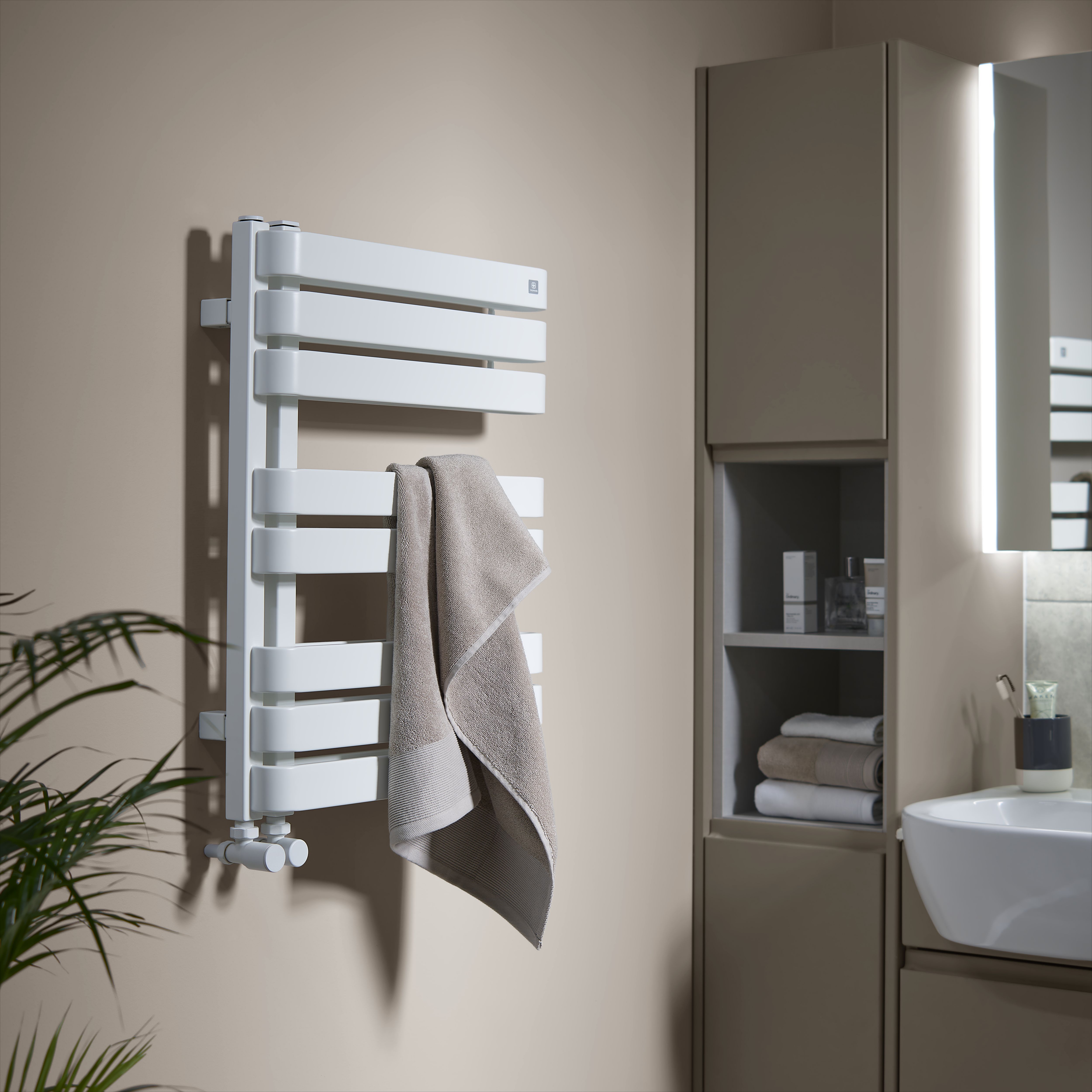 Terma Warp S T-Rail White Flat Towel warmer (W)500mm x (H)655mm