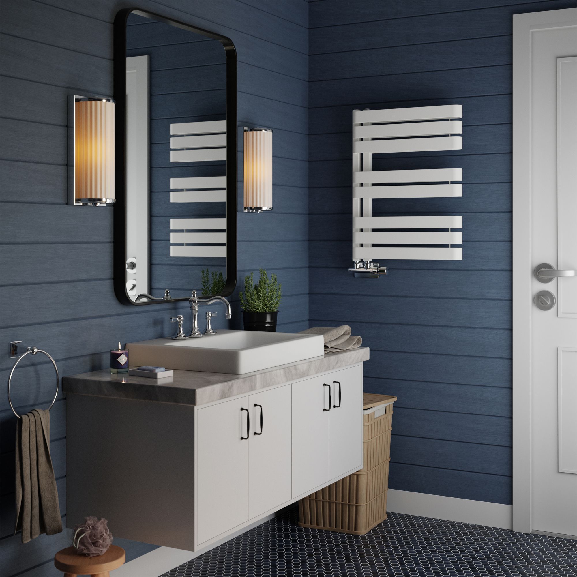 Terma Warp S T-Rail White Flat Towel warmer (W)500mm x (H)655mm
