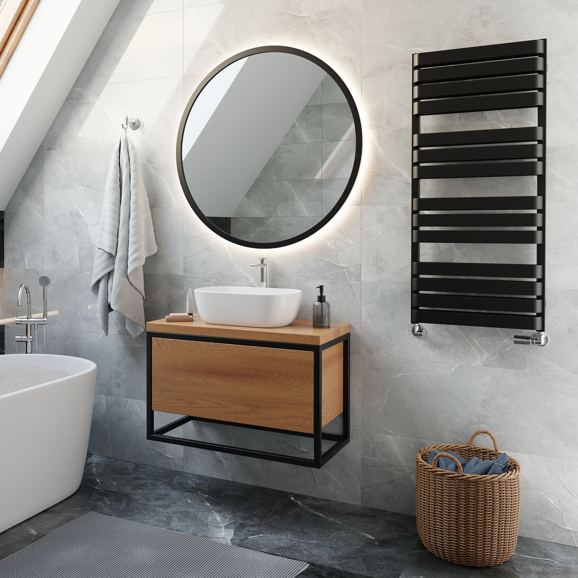 Terma Warp T Bold Black Flat Towel warmer (W)500mm x (H)1110mm