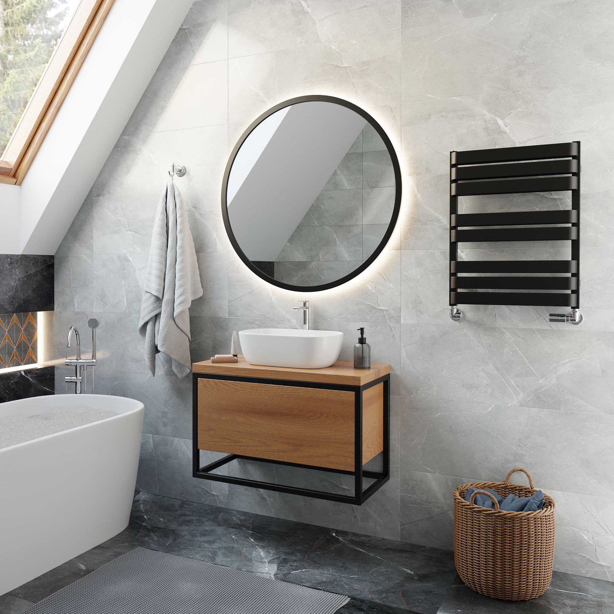 Terma Warp T Bold Black Flat Towel warmer (W)500mm x (H)655mm