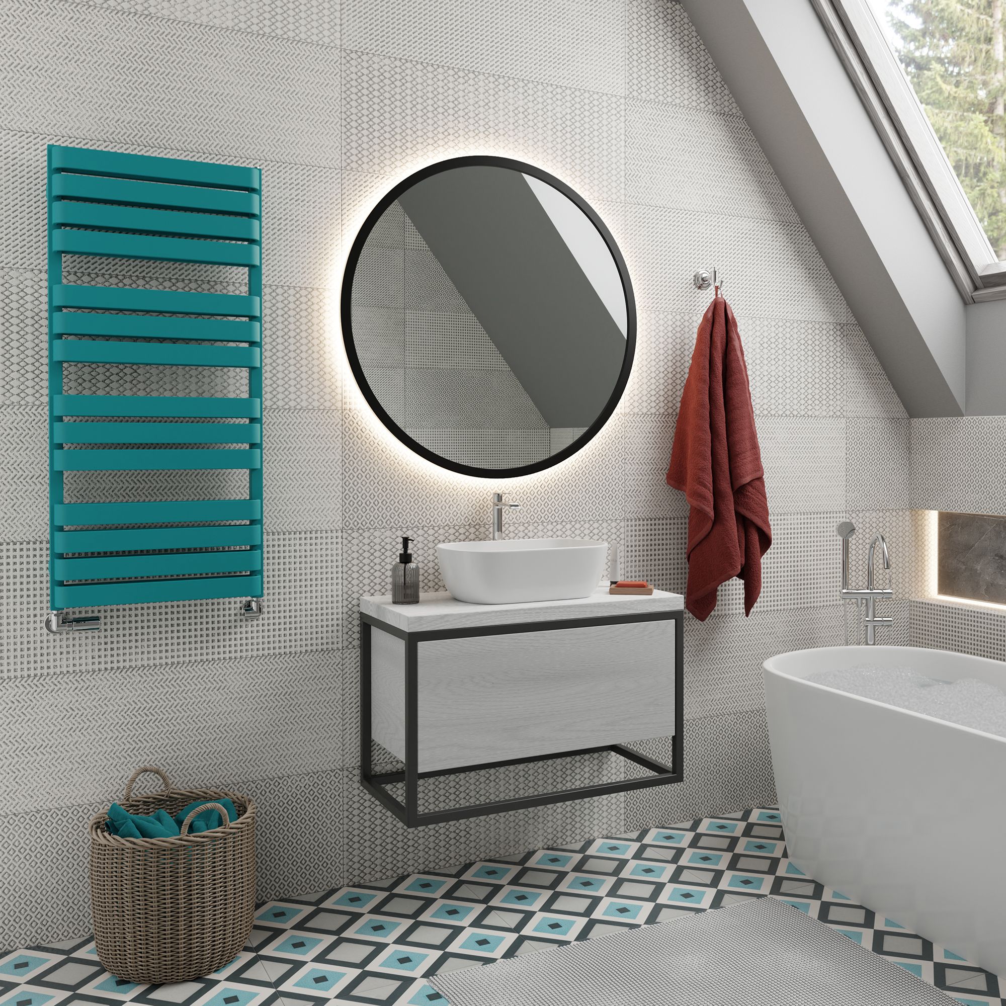 Terma Warp T Bold Teal Flat Towel warmer (W)500mm x (H)1110mm