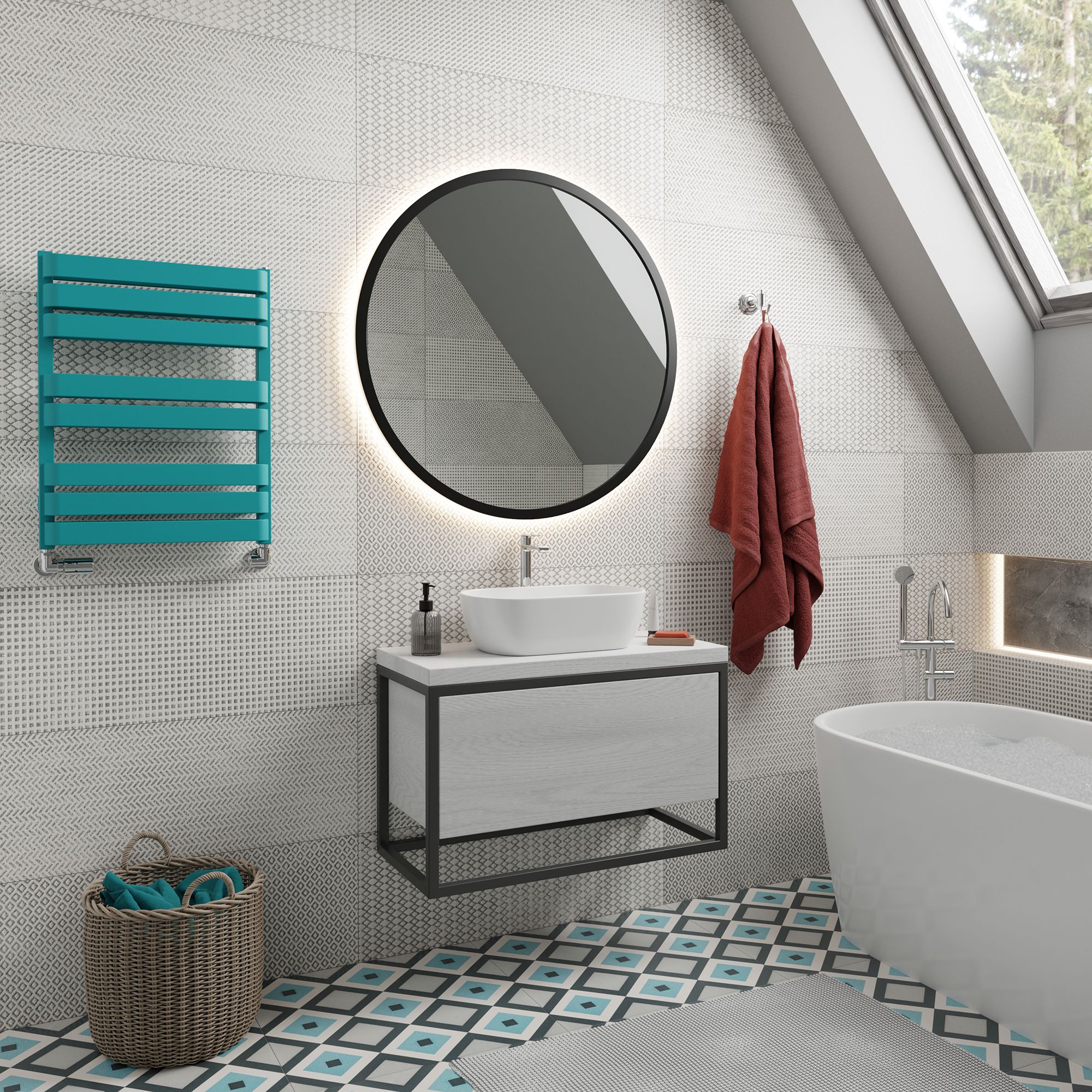 Terma Warp T Bold Teal Flat Towel warmer (W)500mm x (H)655mm