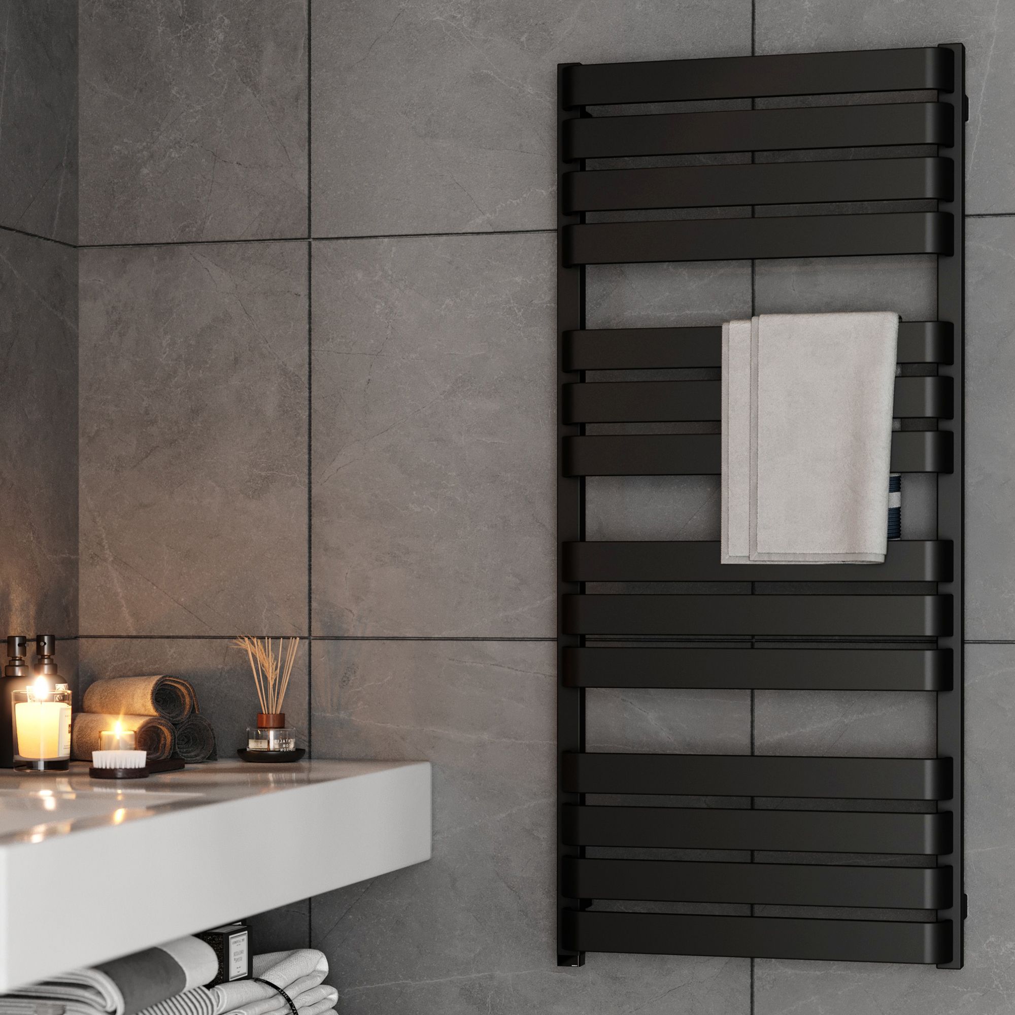 Terma Warp T One Black Flat Towel warmer (W)500mm x (H)1110mm