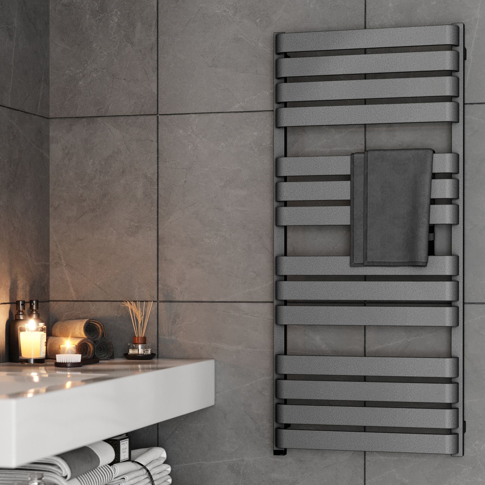 Terma Warp T One Grey Flat Towel warmer (W)500mm x (H)1110mm
