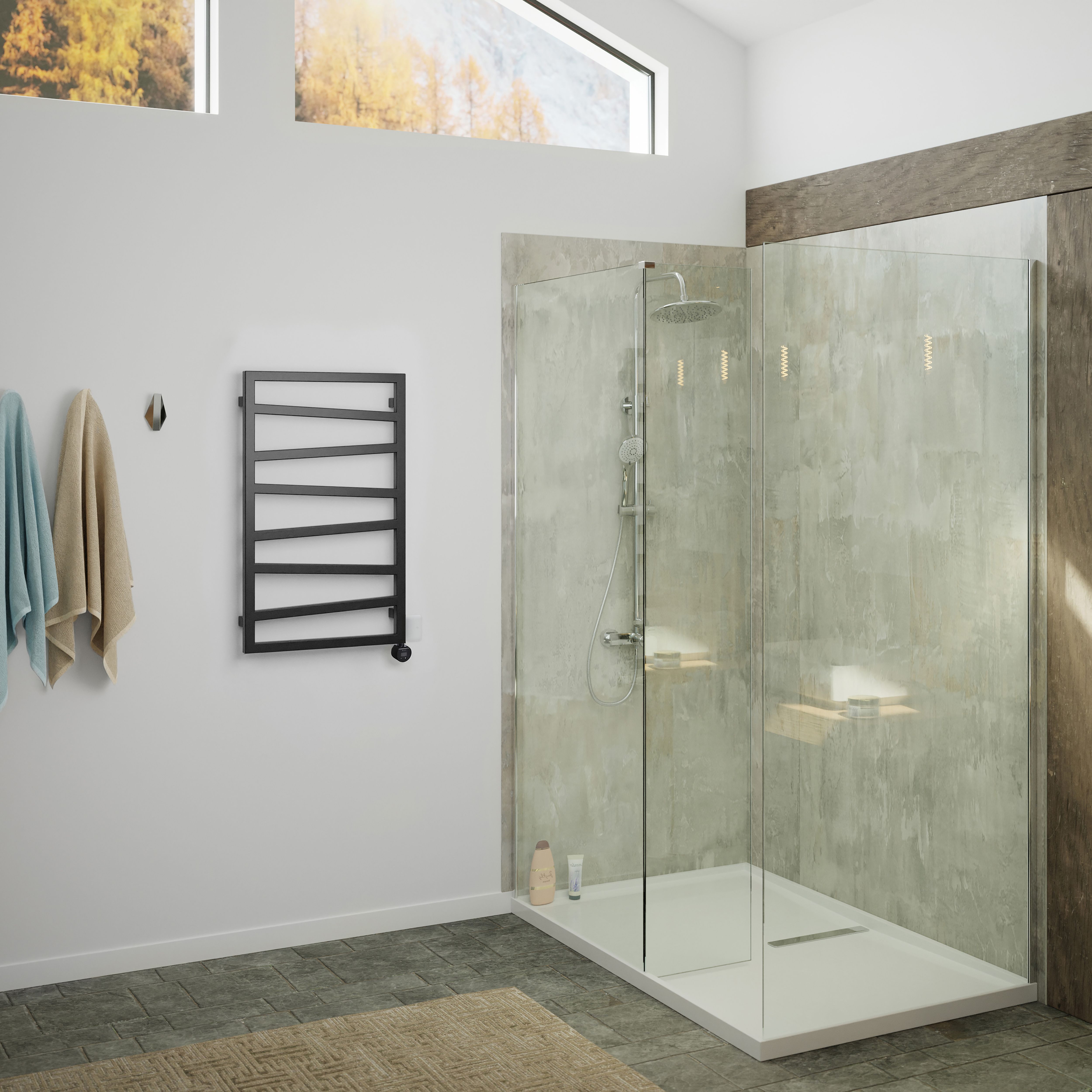 Terma Zig Zag Matt heban black Oil-filled 1023BTU Electric towel radiator (H) 835mm x (W) 500mm