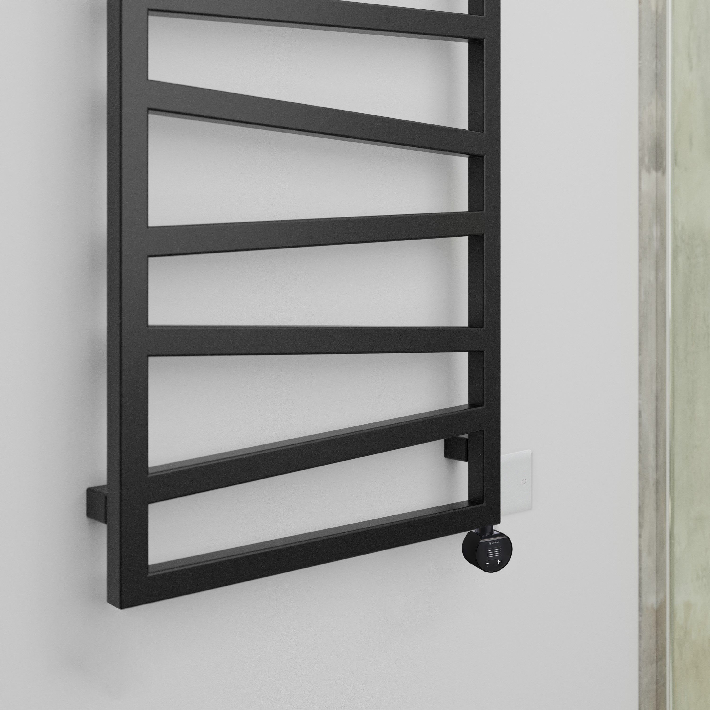 Terma Zig Zag Matt heban black Oil-filled 1023BTU Electric towel radiator (H) 835mm x (W) 500mm