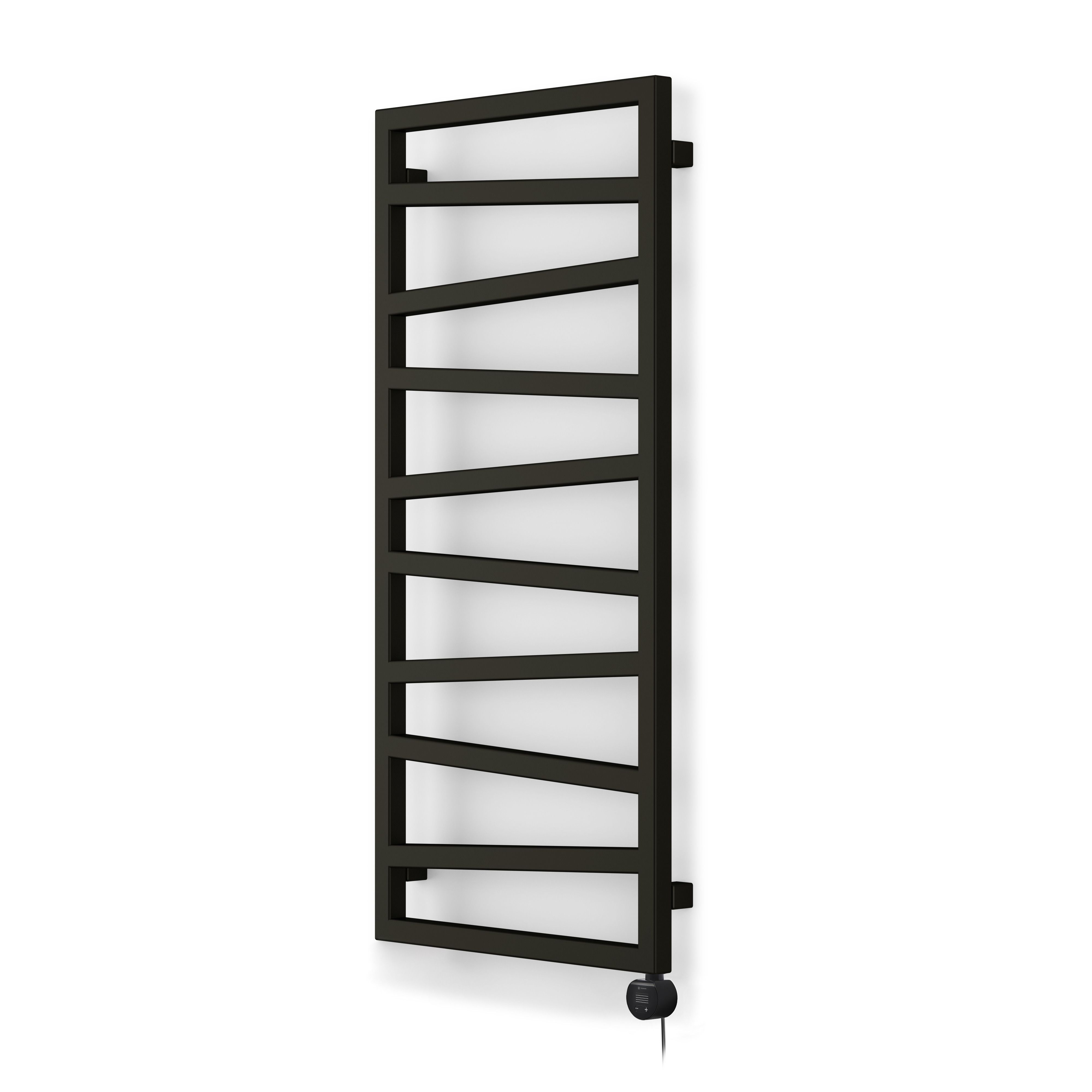 Terma Zig Zag Matt heban black Oil-filled 1364BTU Electric towel radiator (H) 1070mm x (W) 500mm