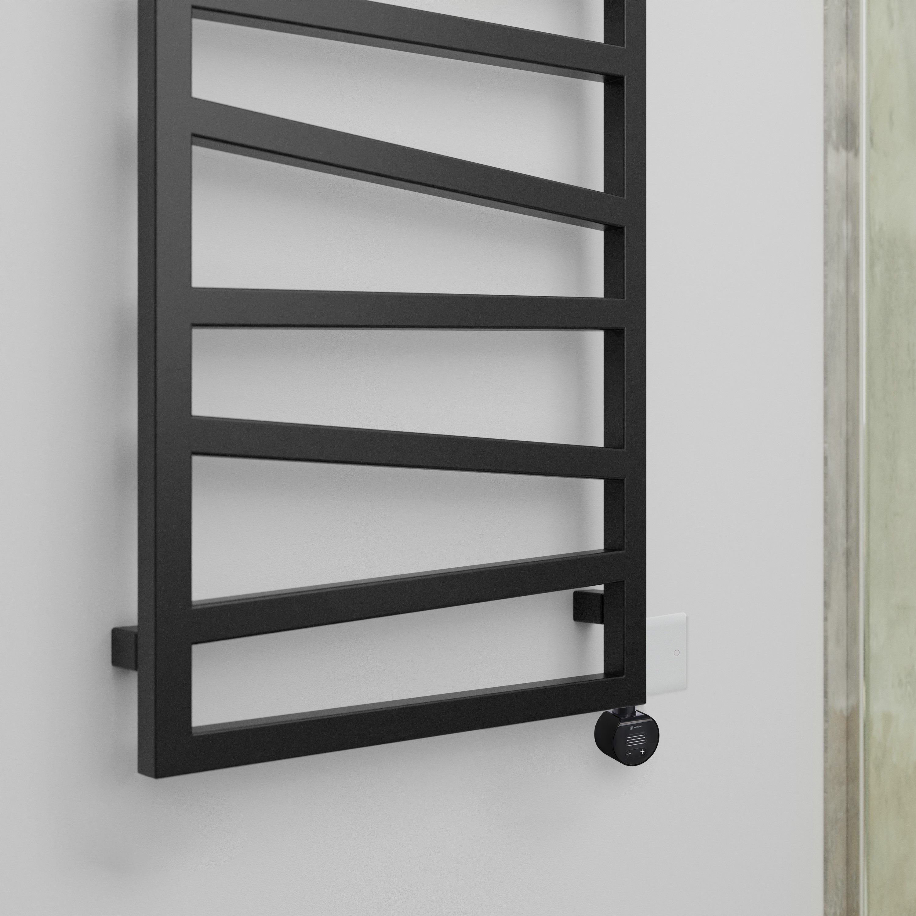 Terma Zig Zag Matt heban black Oil-filled 1364BTU Electric towel radiator (H) 1070mm x (W) 500mm
