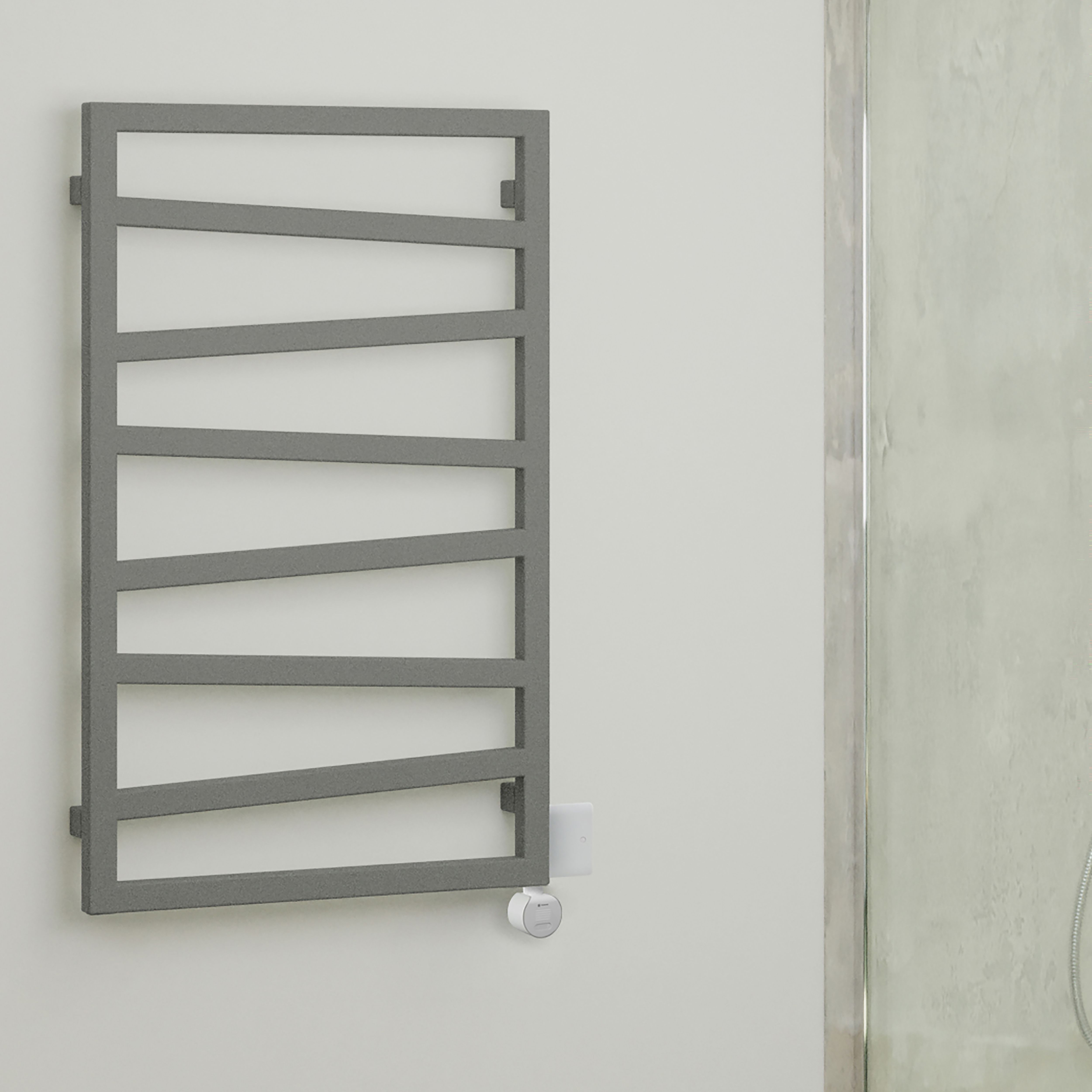 Terma Zig Zag Matt salt n pepper Oil-filled 1023BTU Electric towel radiator (H) 835mm x (W) 500mm