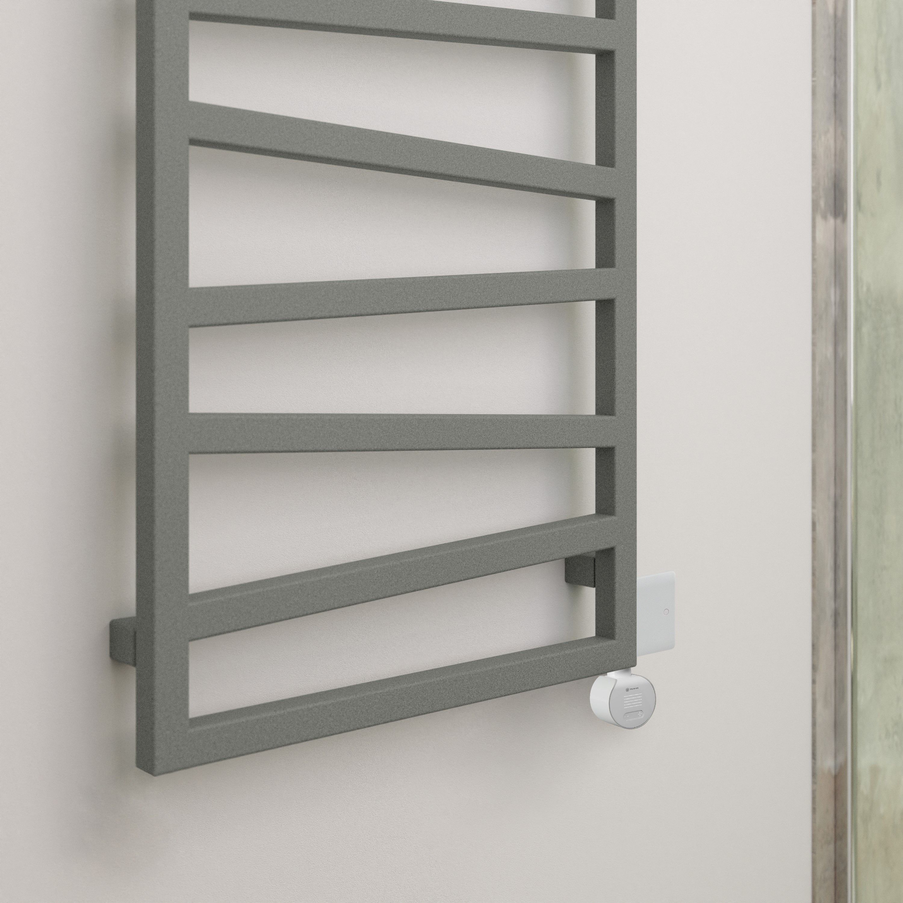 Terma Zig Zag Matt salt n pepper Oil-filled 1023BTU Electric towel radiator (H) 835mm x (W) 500mm