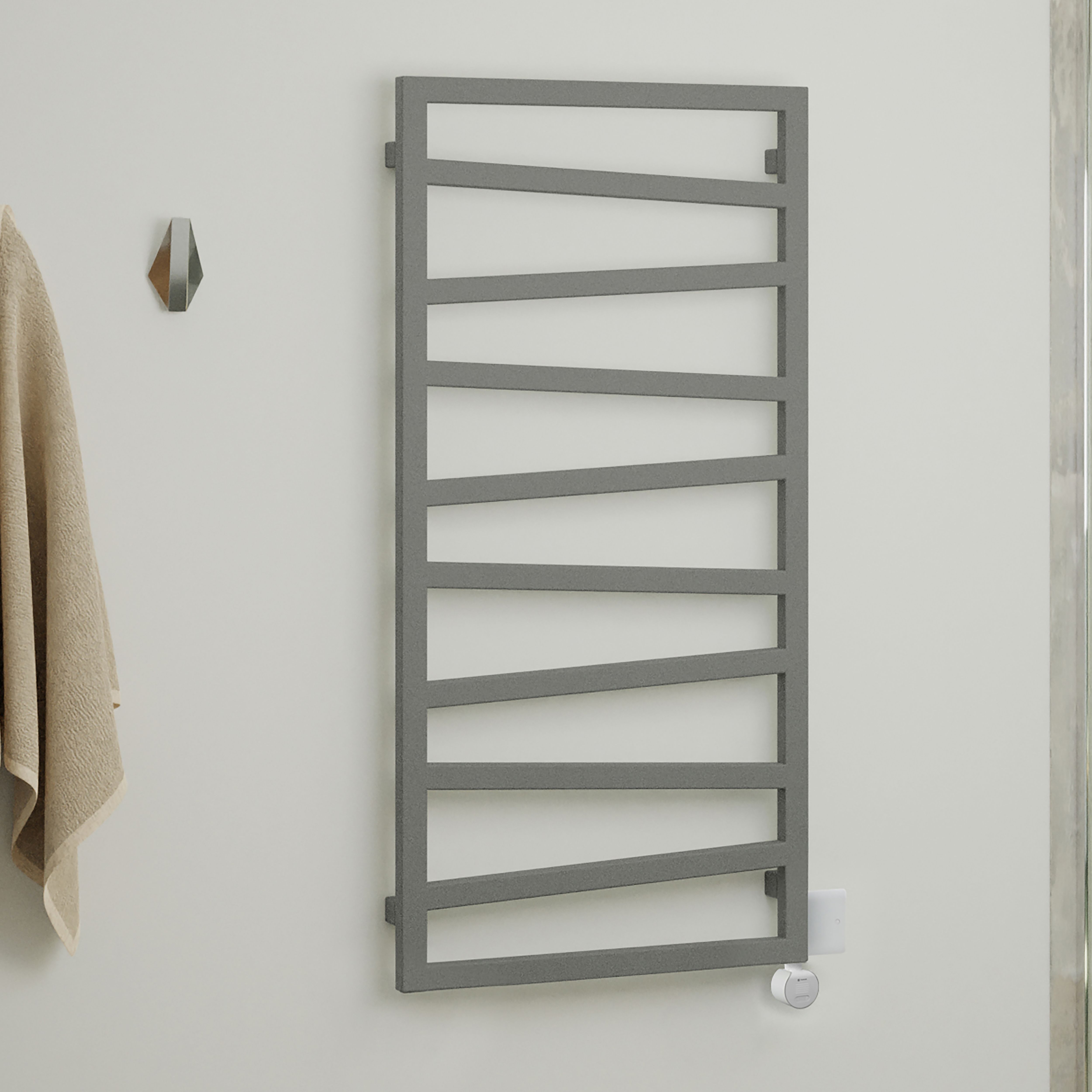Terma Zig Zag Matt salt n pepper Oil-filled 1364BTU Electric towel radiator (H) 1070mm x (W) 500mm