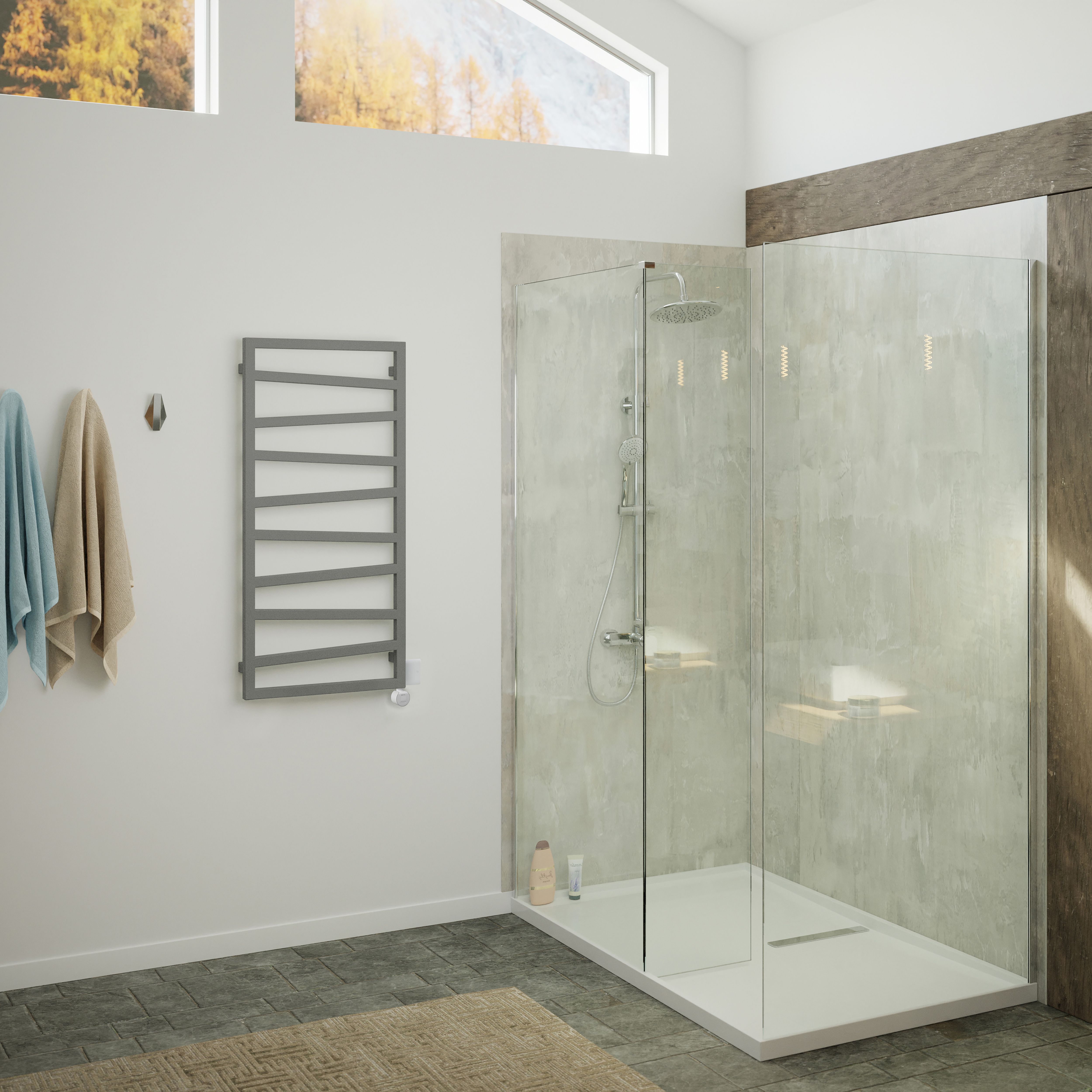Terma Zig Zag Matt salt n pepper Oil-filled 1364BTU Electric towel radiator (H) 1070mm x (W) 500mm