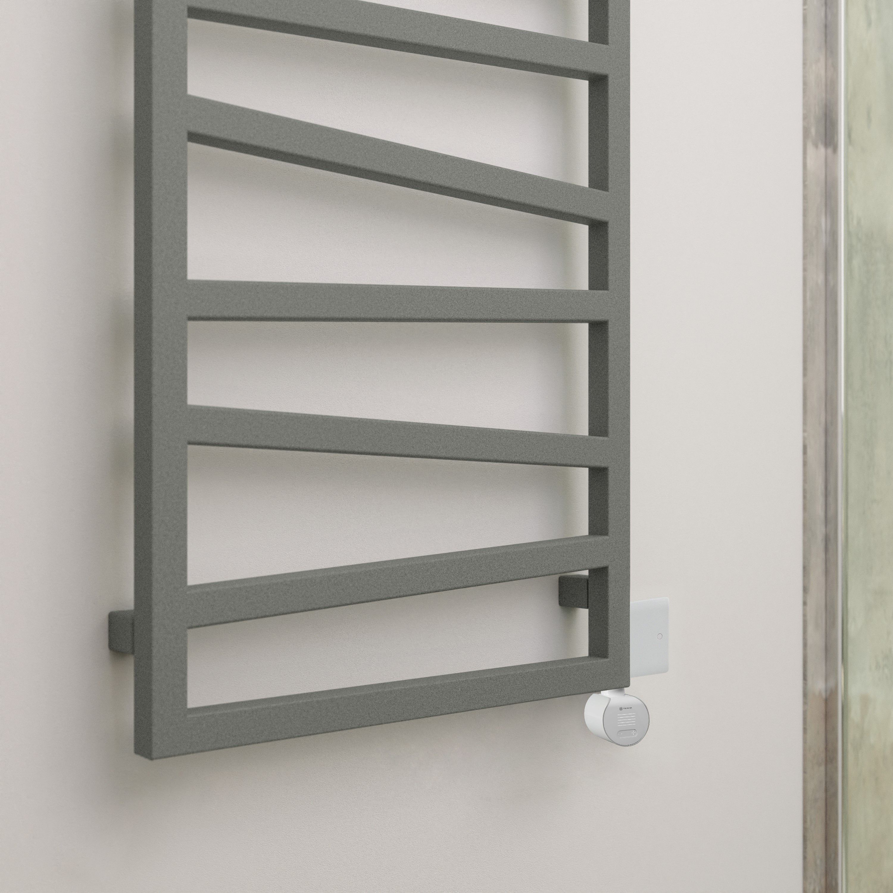 Terma Zig Zag Matt salt n pepper Oil-filled 1364BTU Electric towel radiator (H) 1070mm x (W) 500mm