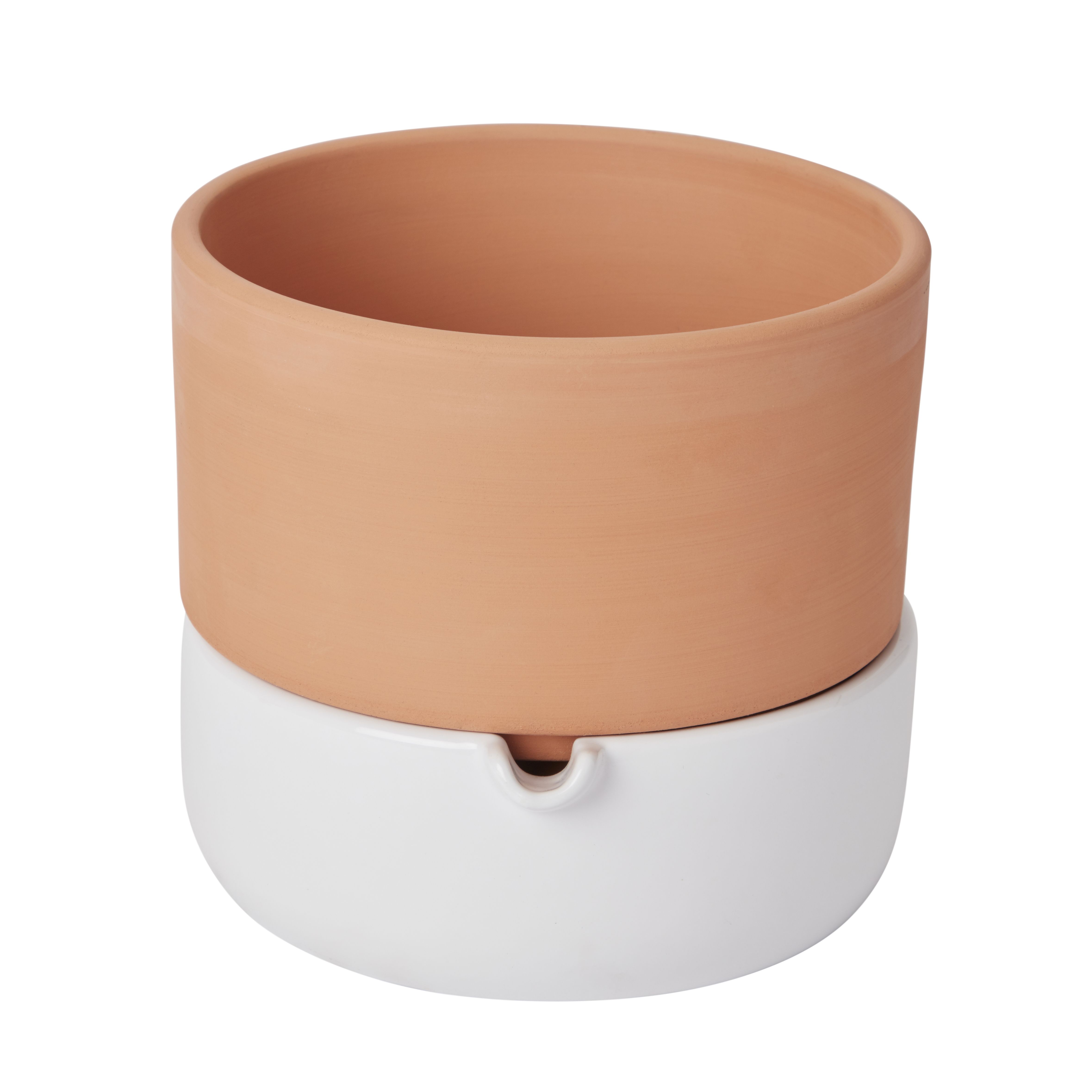 Terracotta & white Terracotta Circular Plant pot (Dia)16.1cm