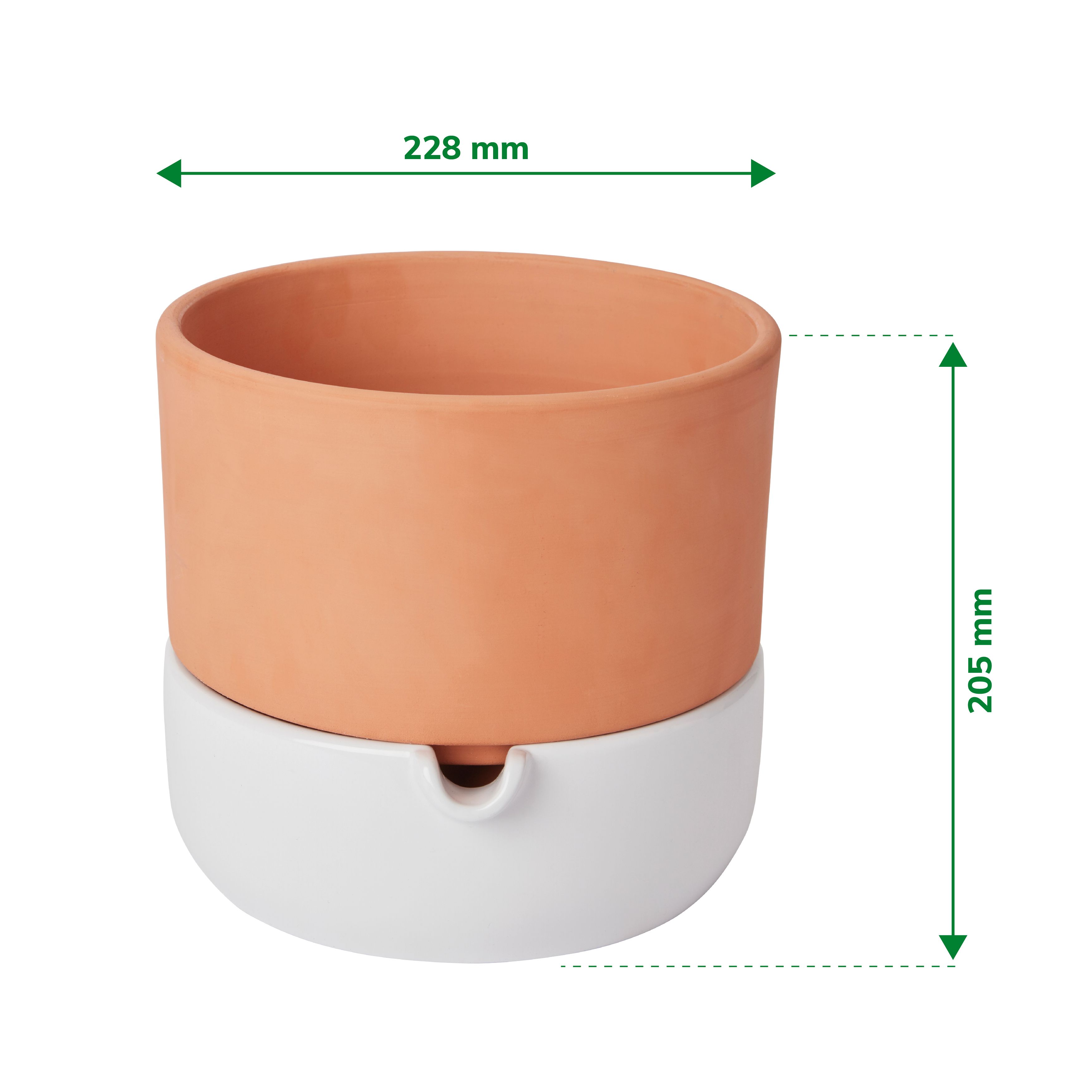 Terracotta & white Terracotta Circular Plant pot (Dia)22.8cm