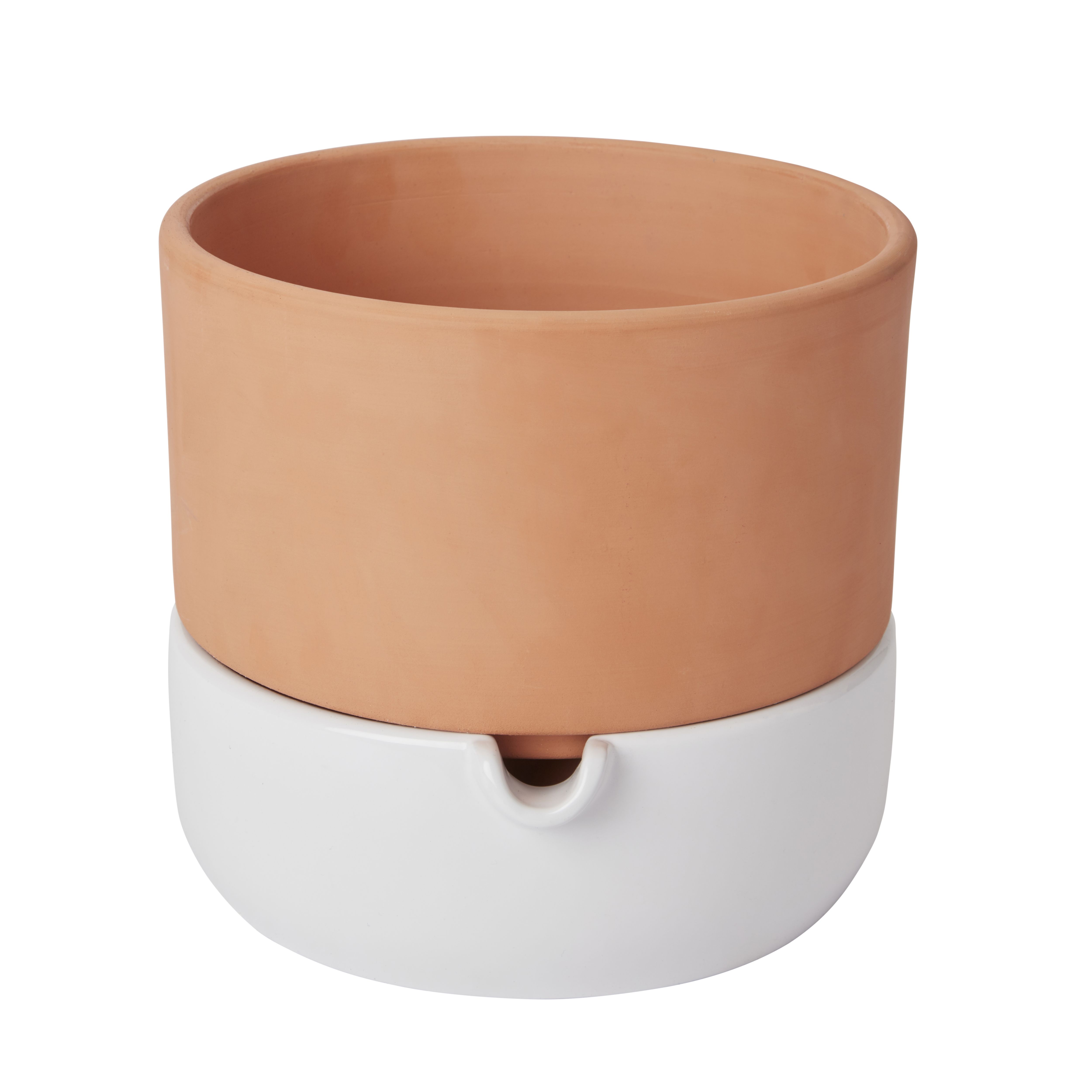 Terracotta & white Terracotta Circular Plant pot (Dia)22.8cm