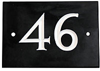The House Nameplate Company Black & white Slate Non self-adhesive Rectangular House number 46, (H)102mm (W)140mm