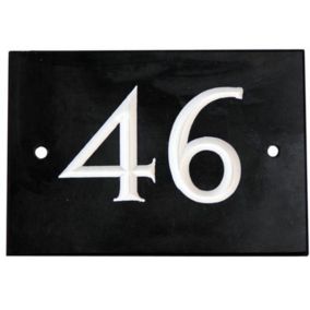 The House Nameplate Company Black & white Slate Non self-adhesive Rectangular House number 46, (H)102mm (W)140mm