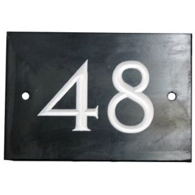 The House Nameplate Company Black & white Slate Non self-adhesive Rectangular House number 48, (H)102mm (W)140mm