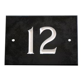 The House Nameplate Company Black & white Slate Rectangular House number 12, (H)102mm (W)140mm