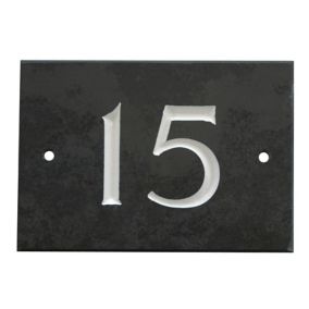 The House Nameplate Company Black & white Slate Rectangular House number 15, (H)102mm (W)140mm