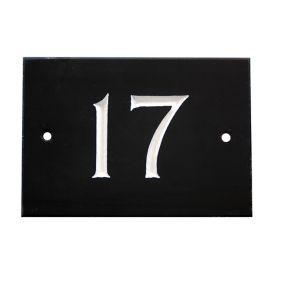 The House Nameplate Company Black & white Slate Rectangular House number 17, (H)102mm (W)140mm
