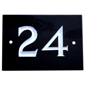 The House Nameplate Company Black & white Slate Rectangular House number 24, (H)102mm (W)140mm