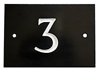 The House Nameplate Company Black & white Slate Rectangular House number 3, (H)102mm (W)140mm