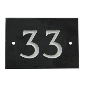 The House Nameplate Company Black & white Slate Rectangular House number 33, (H)102mm (W)140mm