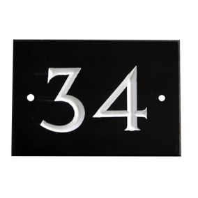 The House Nameplate Company Black & white Slate Rectangular House number 34, (H)102mm (W)140mm