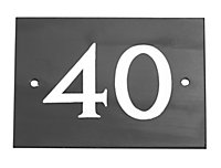 The House Nameplate Company Black & white Slate Rectangular House number 40, (H)102mm (W)140mm